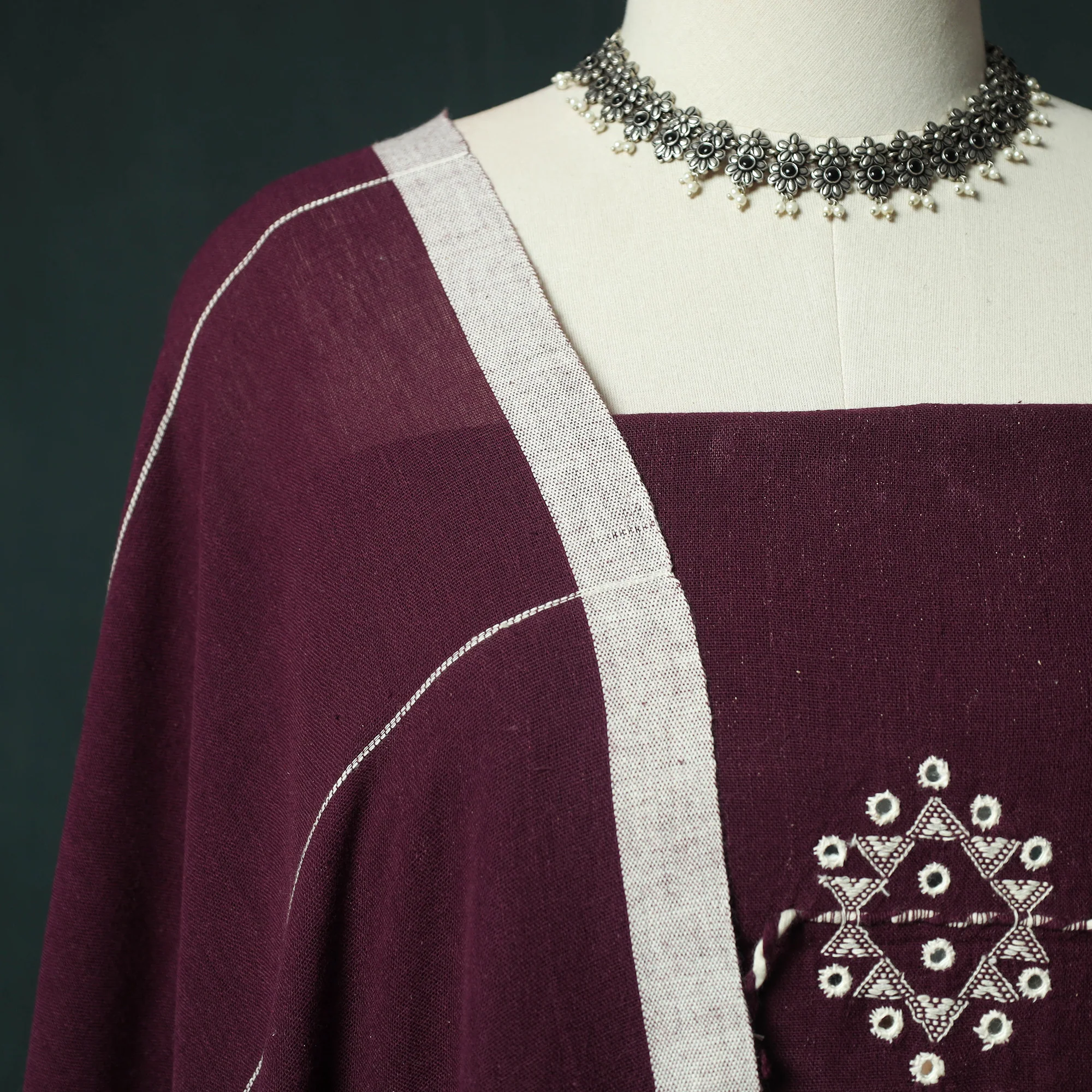 Purple - Kutch Bhujodi Handloom Kala Cotton 3pc Unstitched Dress Material Suit Set 05 - Image 3