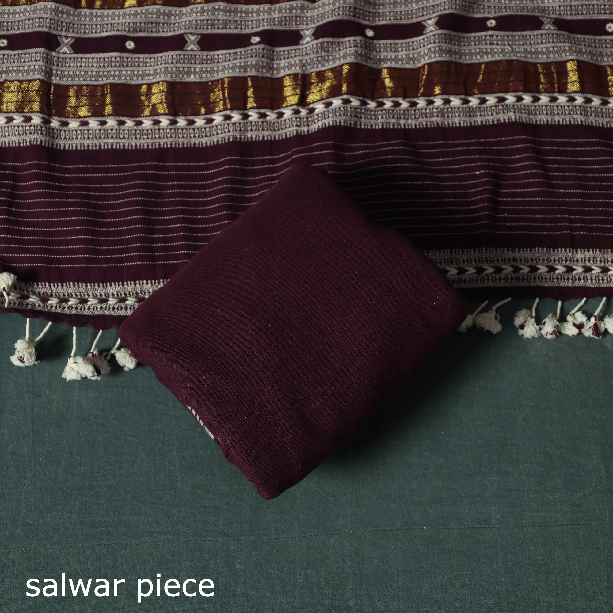 Purple - Kutch Bhujodi Handloom Kala Cotton 3pc Unstitched Dress Material Suit Set 05 - Image 5