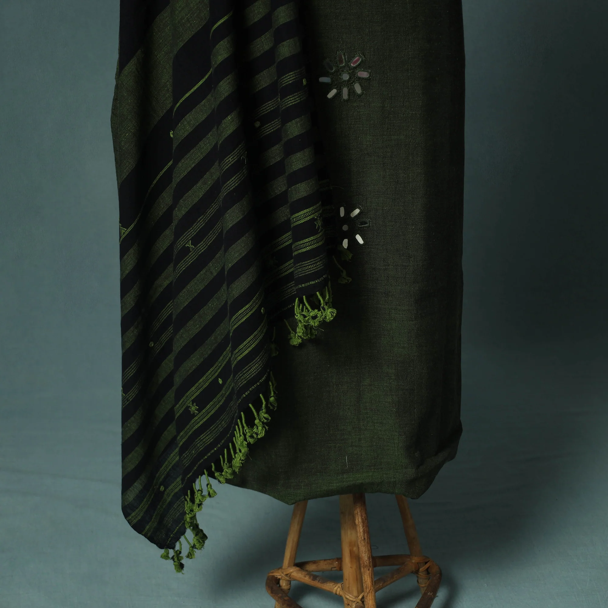 Kutch Bhujodi Handloom Kala Cotton 3pc Unstitched Dress Material Suit Set 05 - Image 4