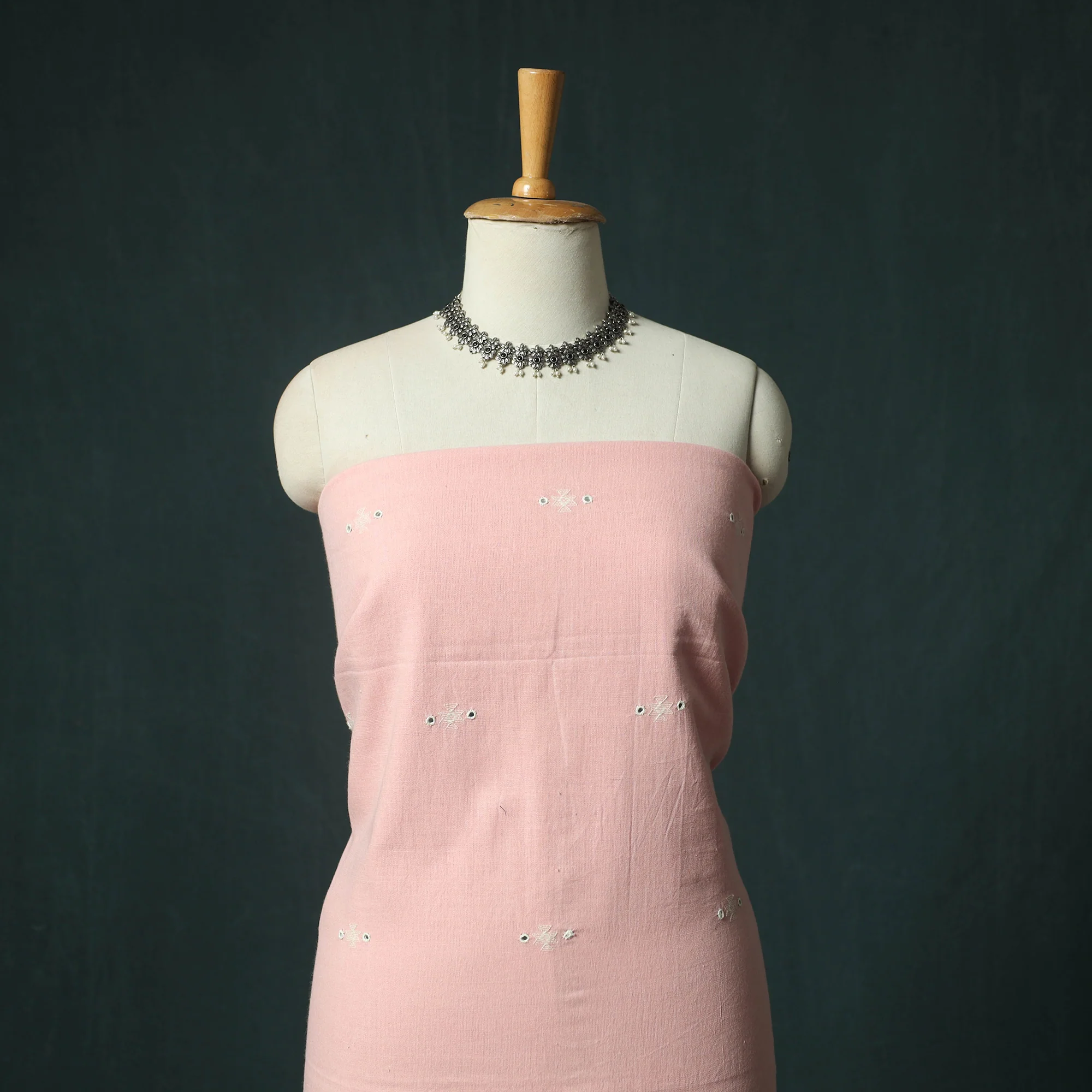 Pink - Kutch Bhujodi Handloom Kala Cotton 3pc Unstitched Dress Material Suit Set 06 - Image 2