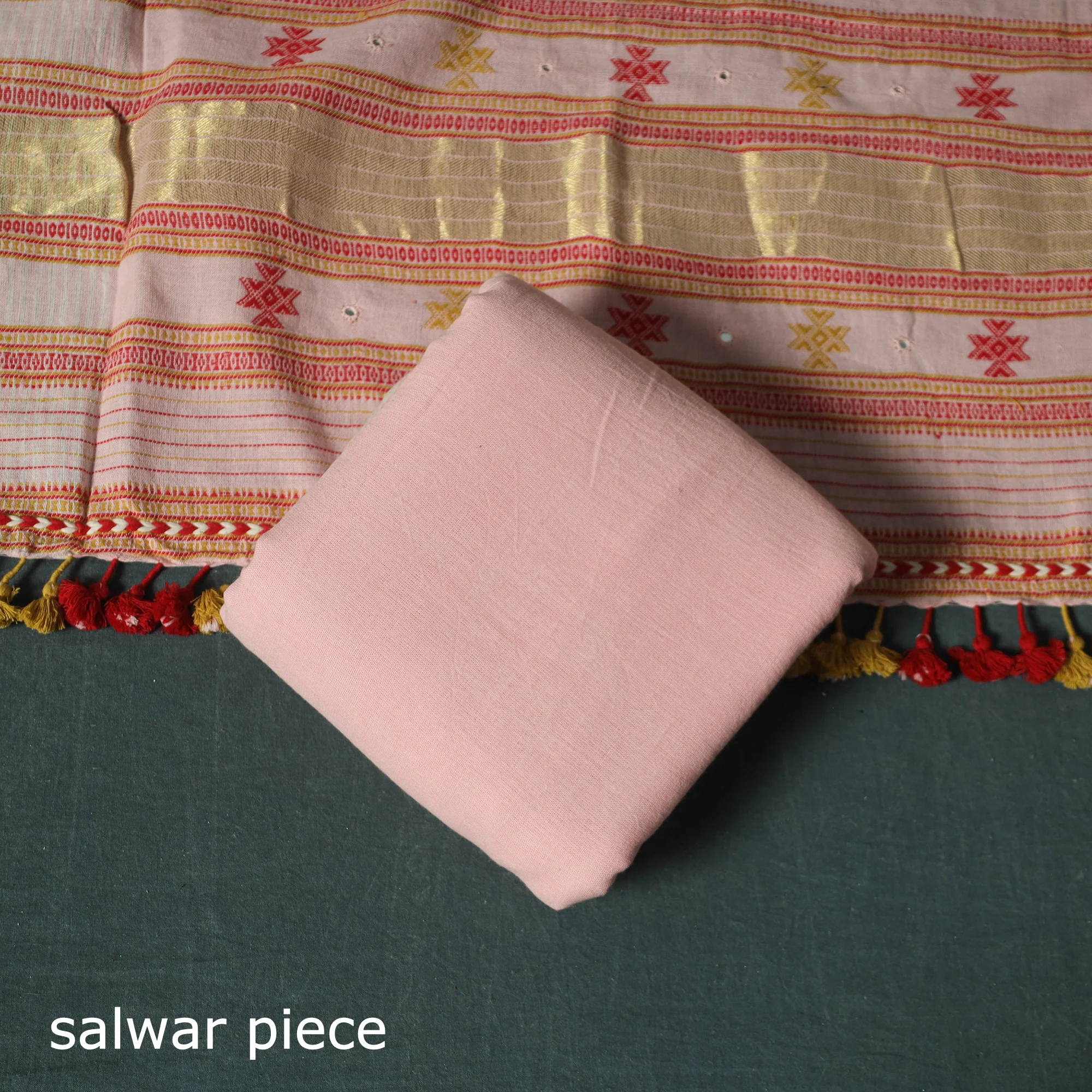 Pink - Kutch Bhujodi Handloom Kala Cotton 3pc Unstitched Dress Material Suit Set 06 - Image 5