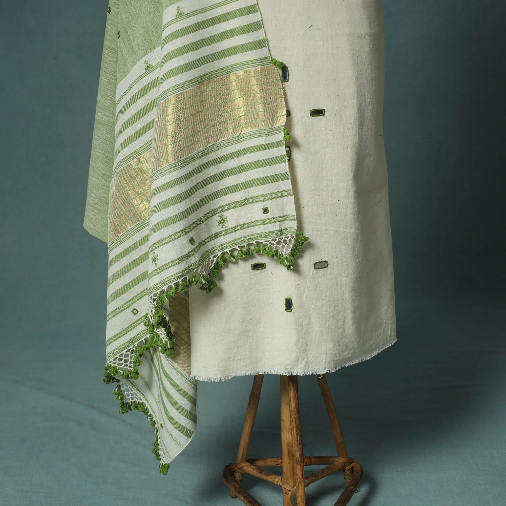 Kutch Bhujodi Handloom Kala Cotton 3pc Unstitched Dress Material Suit Set 06 - Image 4