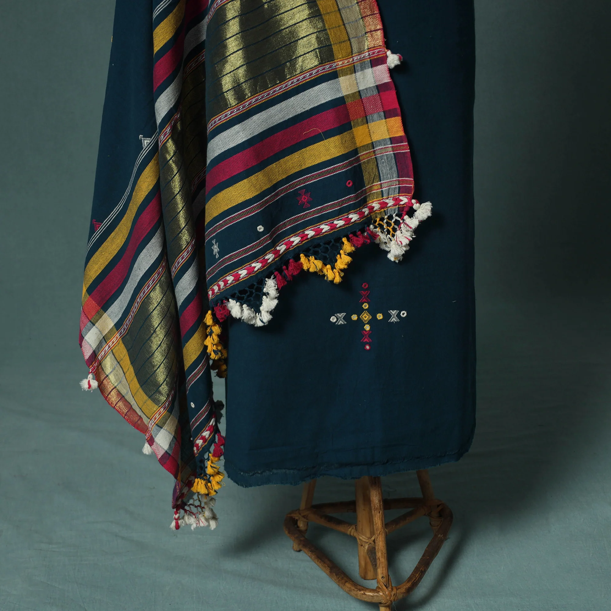 Kutch Bhujodi Handloom Kala Cotton 3pc Unstitched Dress Material Suit Set 07 - Image 4