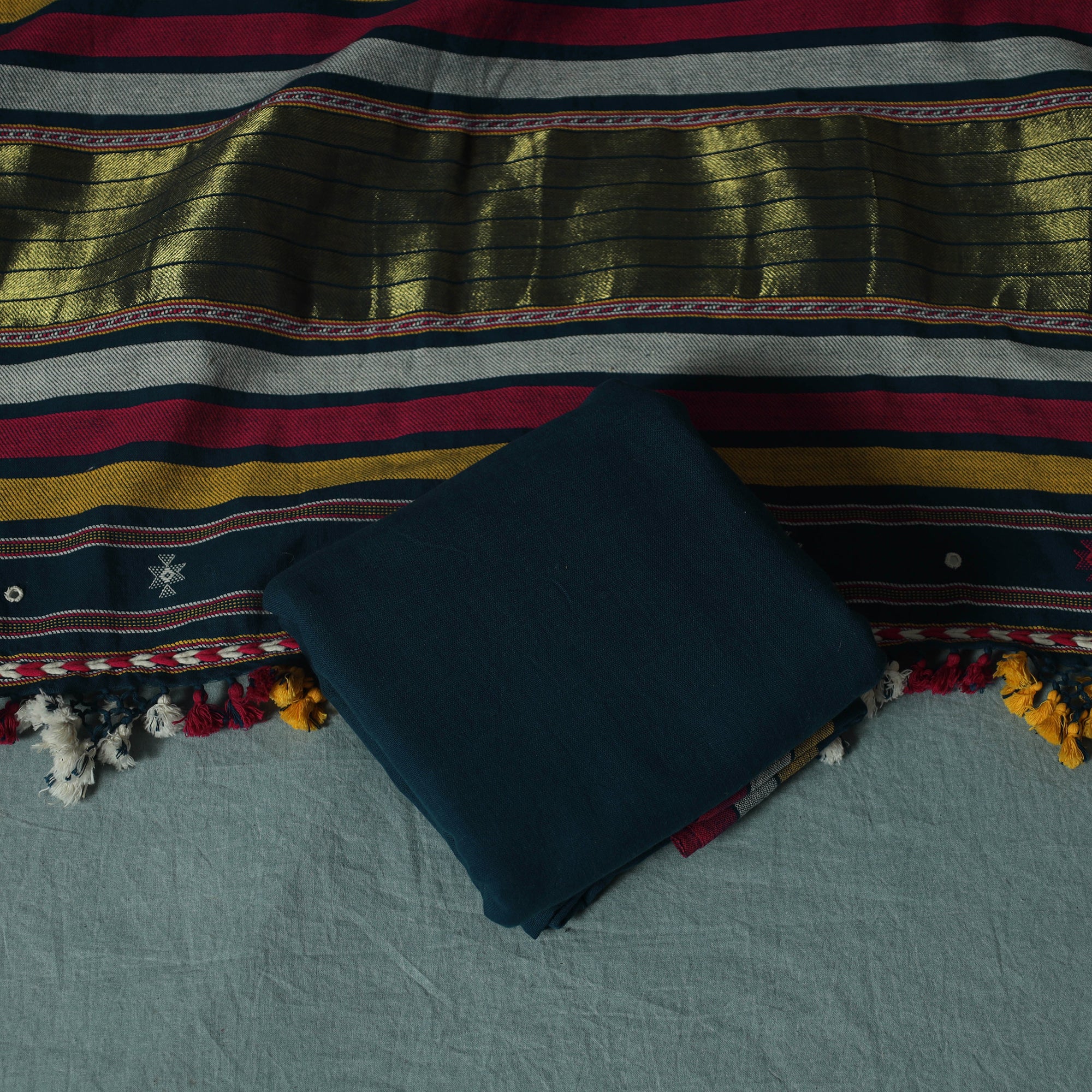 Kutch Bhujodi Handloom Kala Cotton 3pc Unstitched Dress Material Suit Set 07 - Image 5