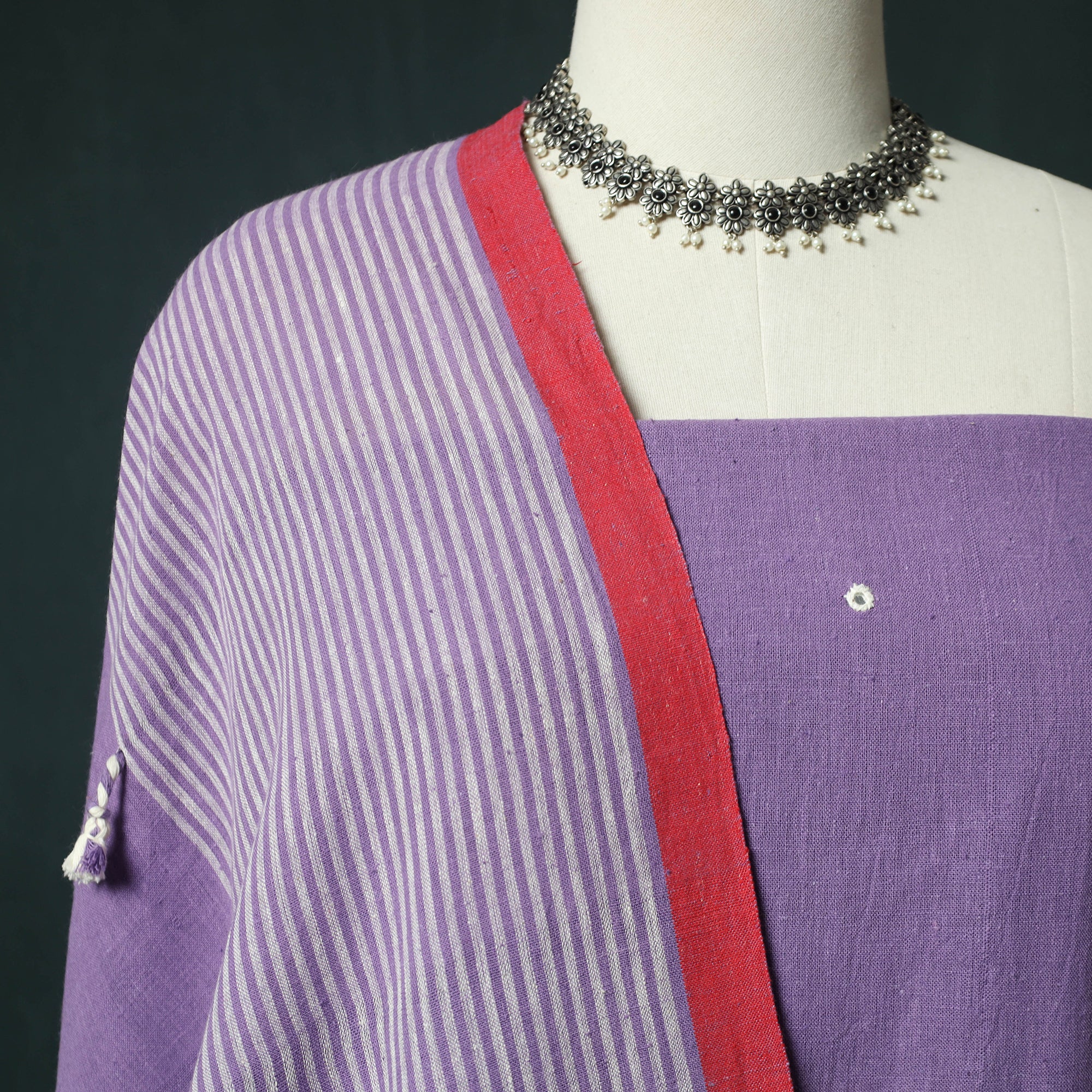 Purple - Kutch Bhujodi Handloom Kala Cotton 3pc Unstitched Dress Material Suit Set 10 - Image 3