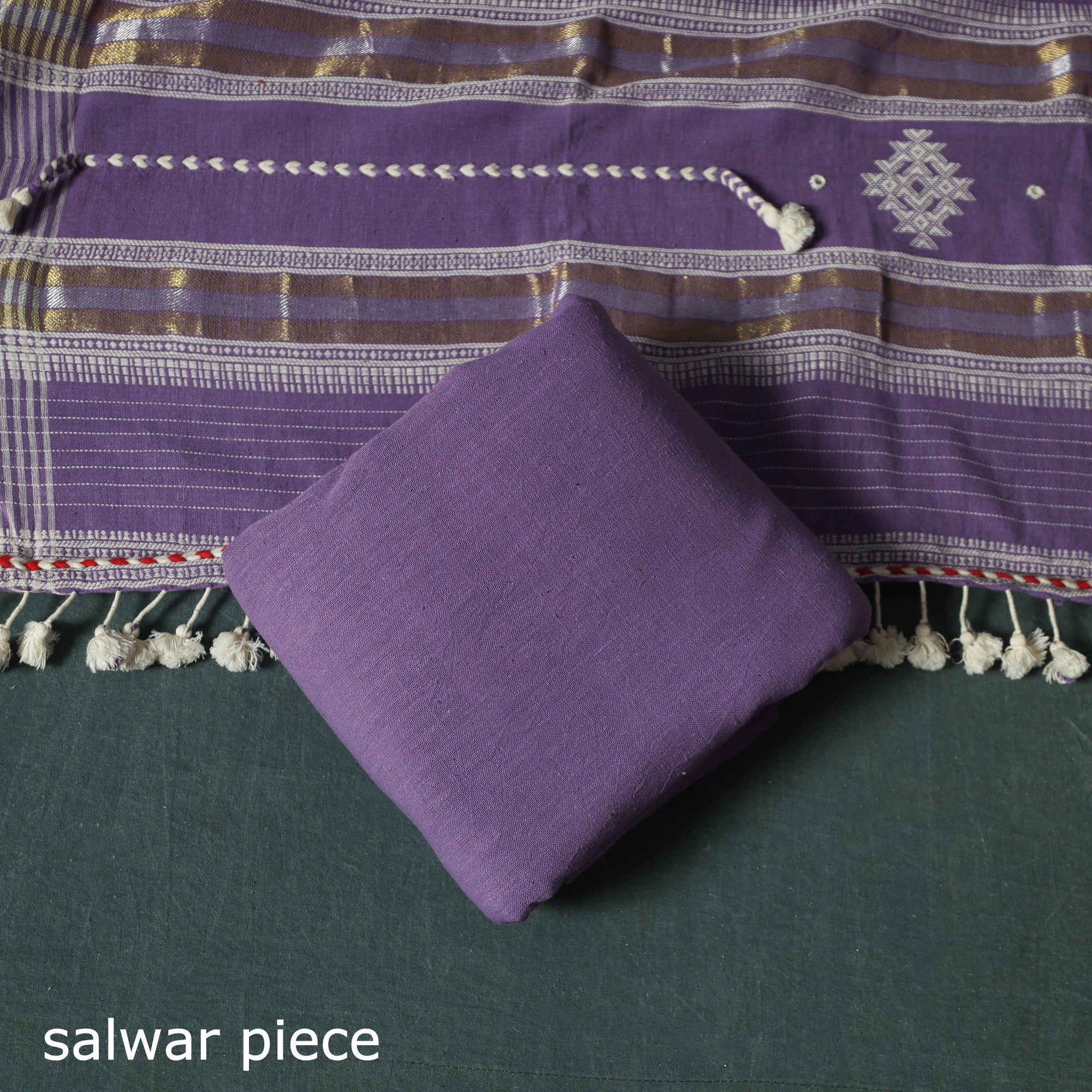 Purple - Kutch Bhujodi Handloom Kala Cotton 3pc Unstitched Dress Material Suit Set 10 - Image 5