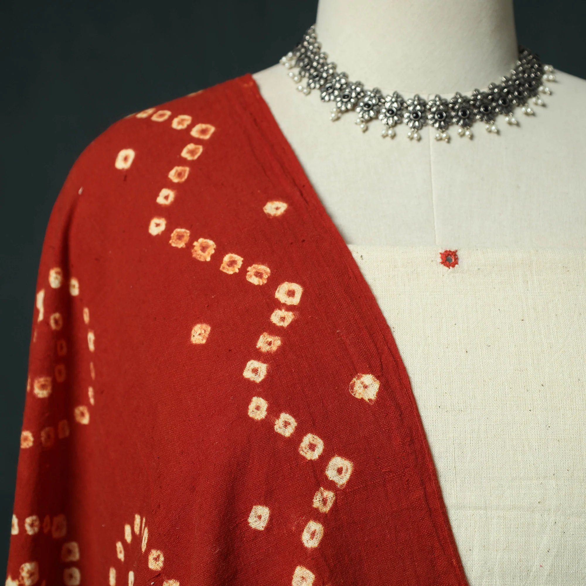 White - Kutch Bhujodi Handloom Kala Cotton Mirror Work 3pc Unstitched Dress Material Suit Set 01 - Image 3
