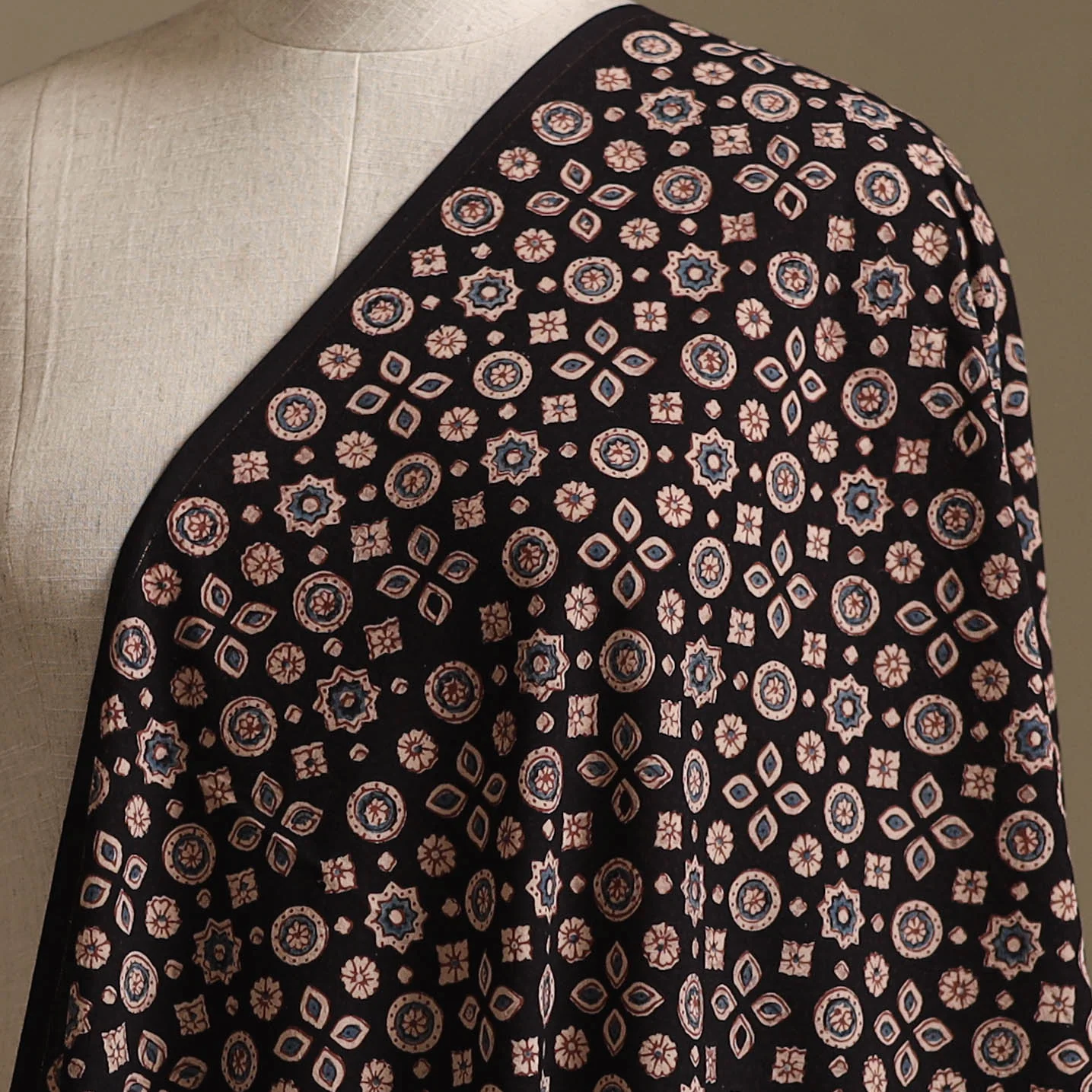 Black - Kutch Hand Block Ajrakh Print Natural Dyed Cotton Fabric 01 - Image 2