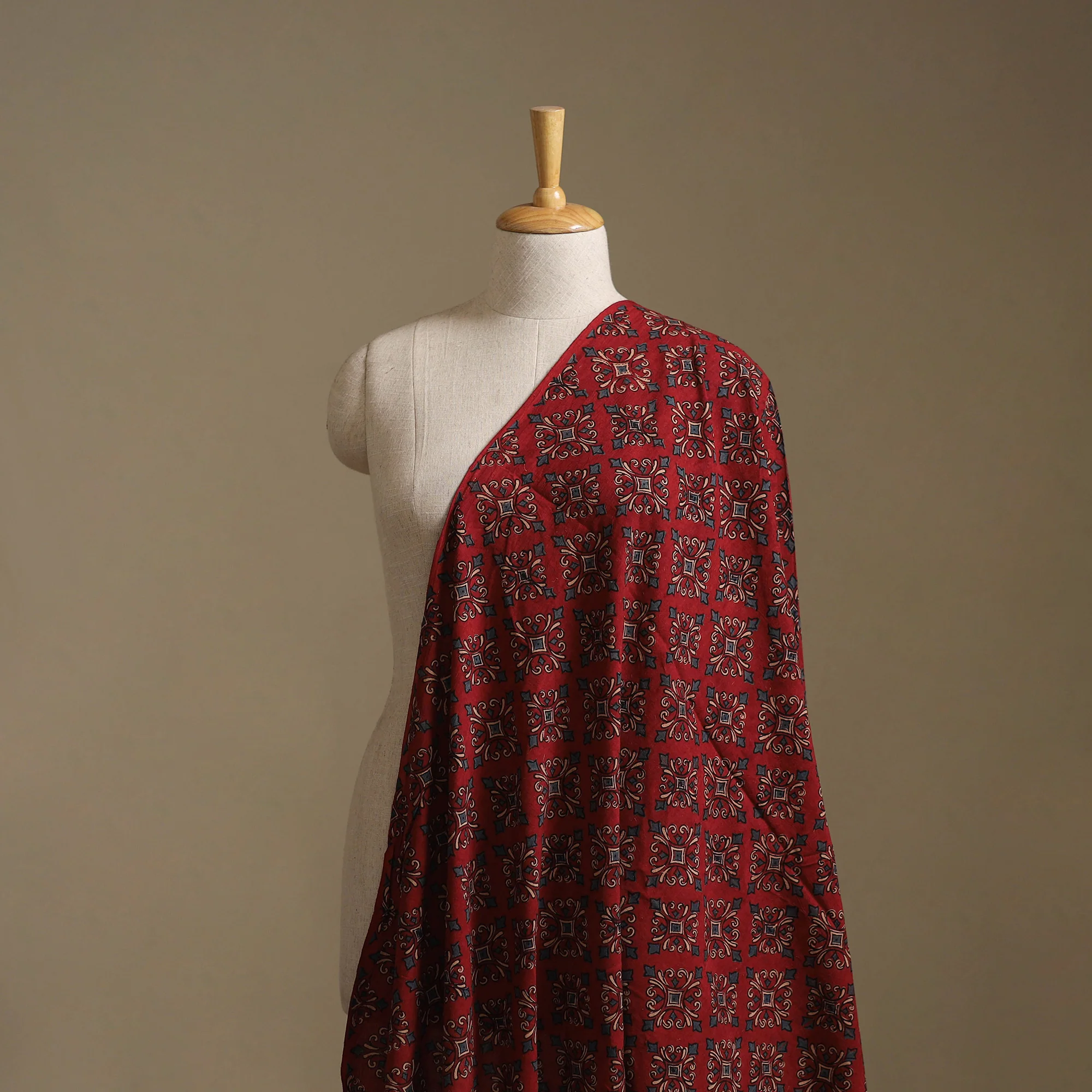Red - Kutch Hand Block Ajrakh Print Natural Dyed Cotton Fabric 15