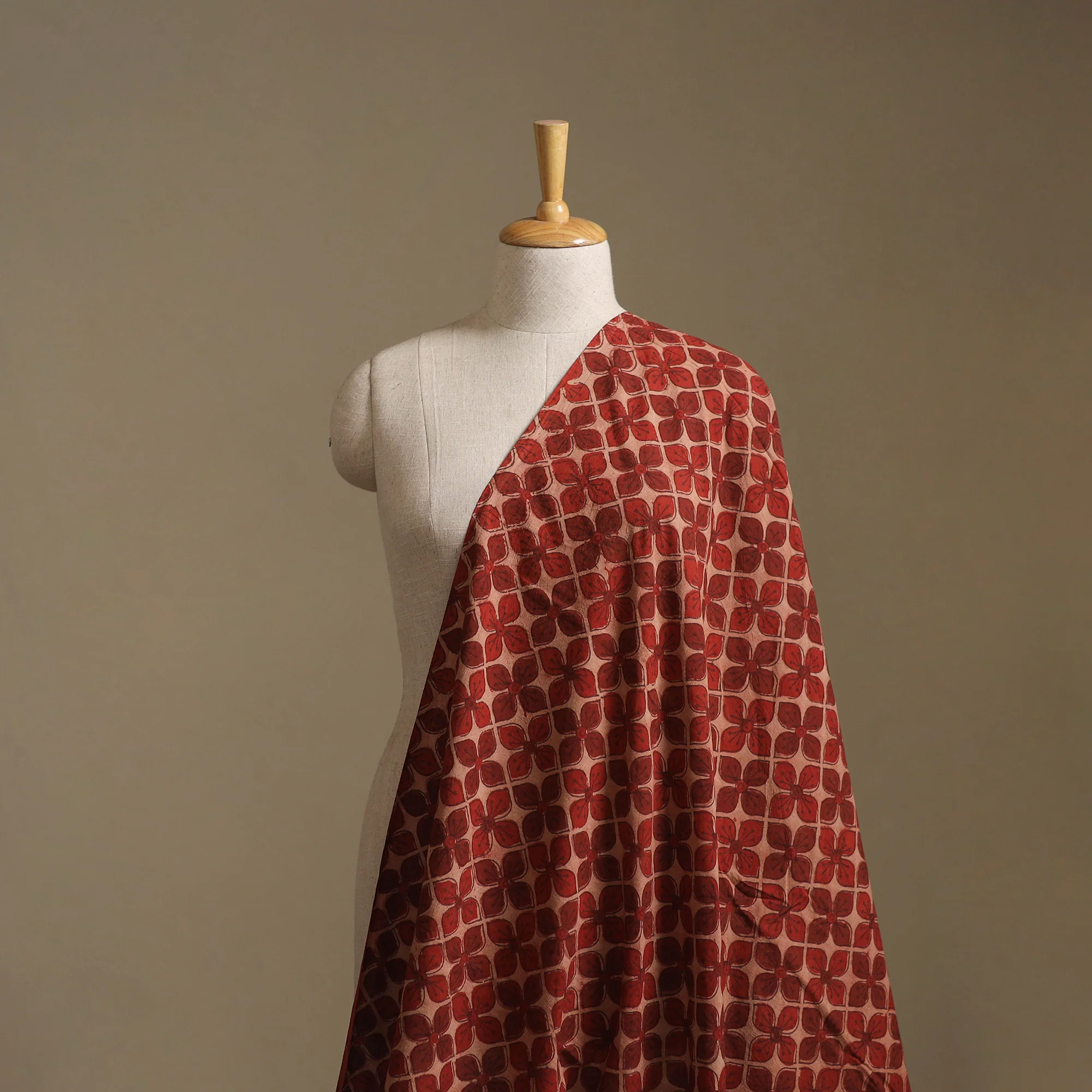Red - Kutch Hand Block Ajrakh Print Natural Dyed Cotton Fabric 34