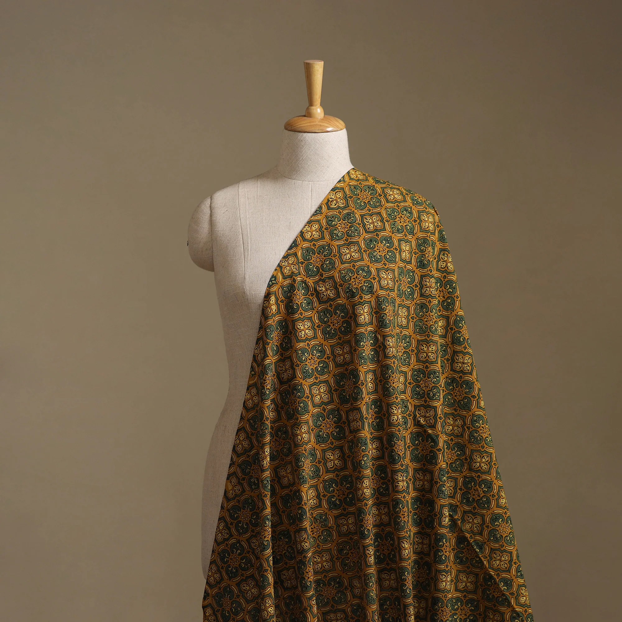 Yellow - Kutch Hand Block Ajrakh Print Natural Dyed Cotton Fabric 37