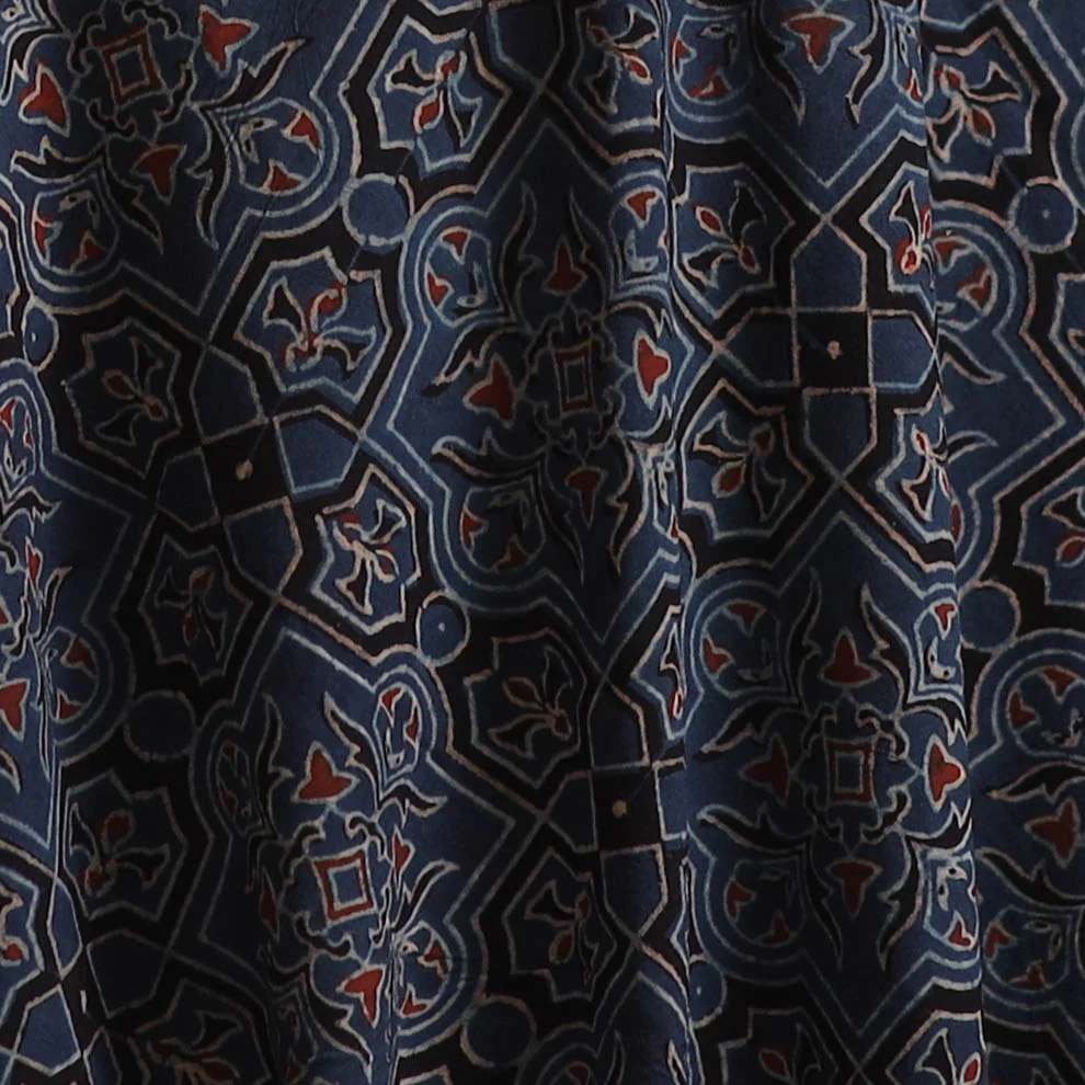 Blue -Kutch Hand Block Ajrakh Print Natural Dyed Cotton Fabric 44 - Image 3