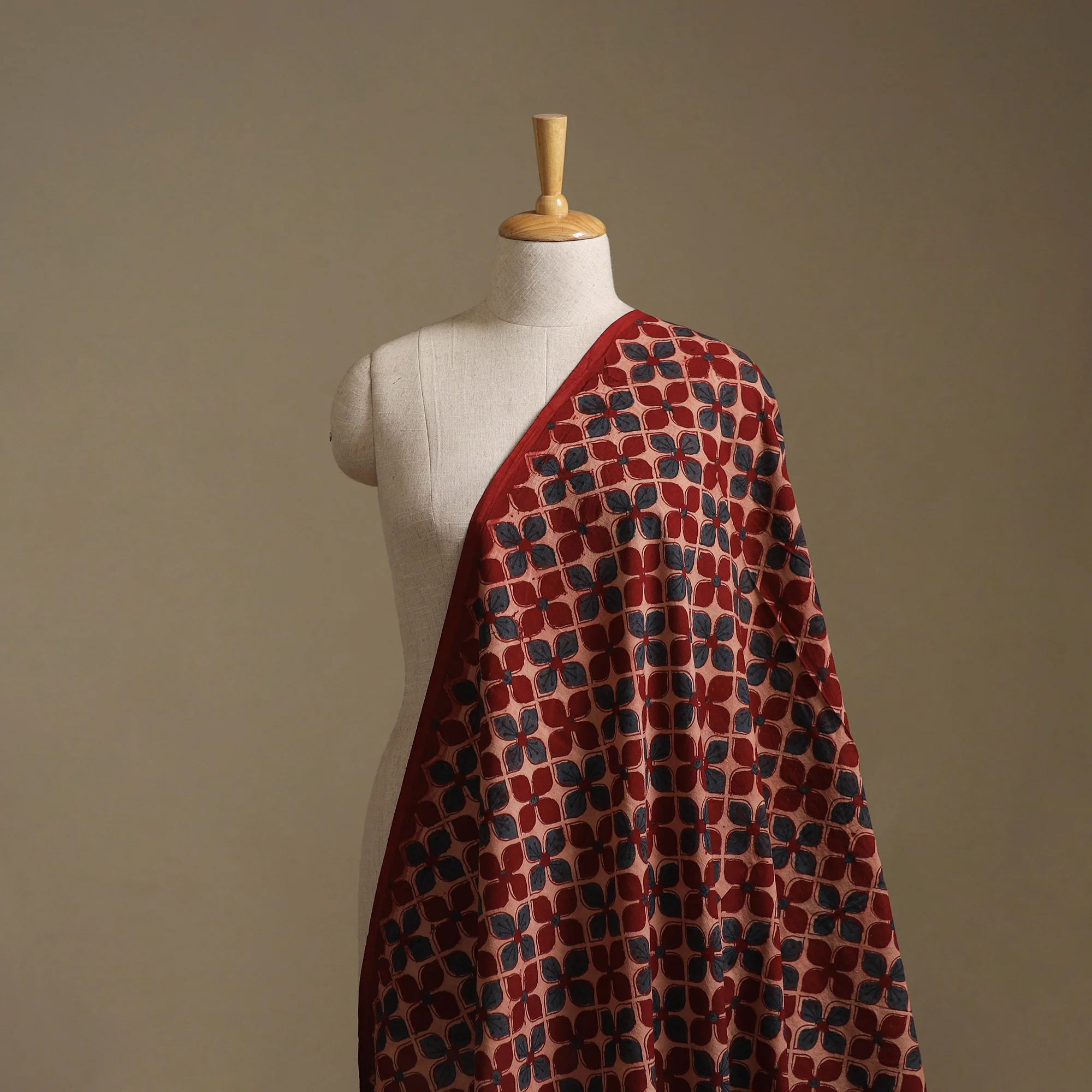 Red - Kutch Hand Block Ajrakh Print Natural Dyed Cotton Fabric 47