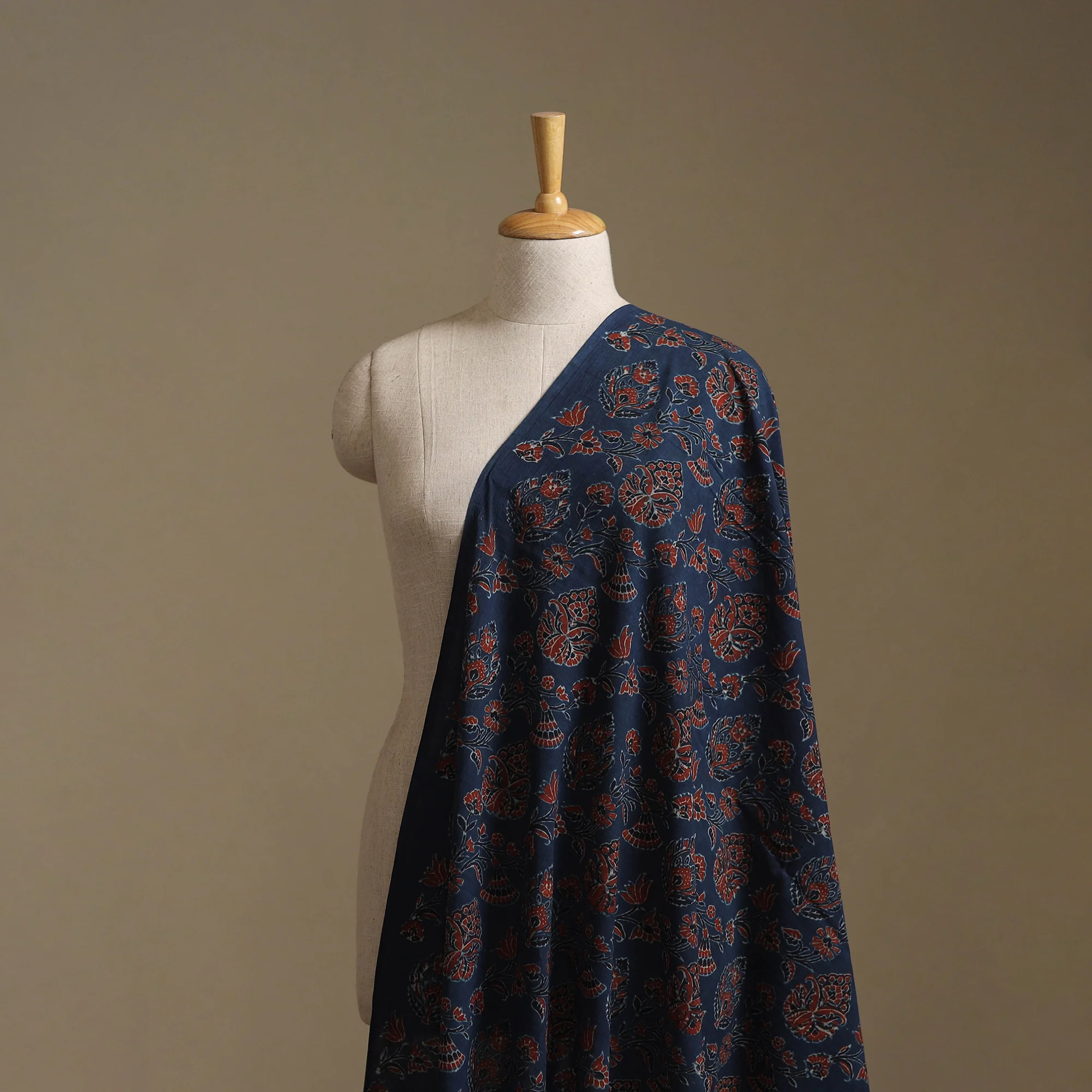 Blue - Kutch Hand Block Ajrakh Print Natural Dyed Cotton Fabric 50
