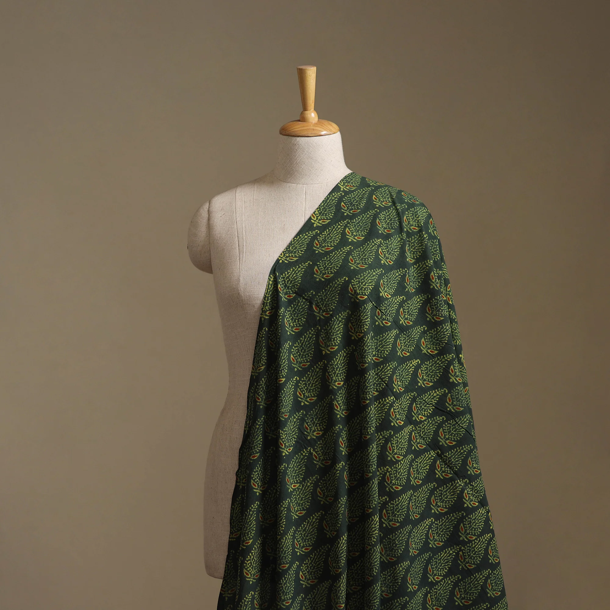 Green - Kutch Hand Block Ajrakh Print Natural Dyed Cotton Fabric 51