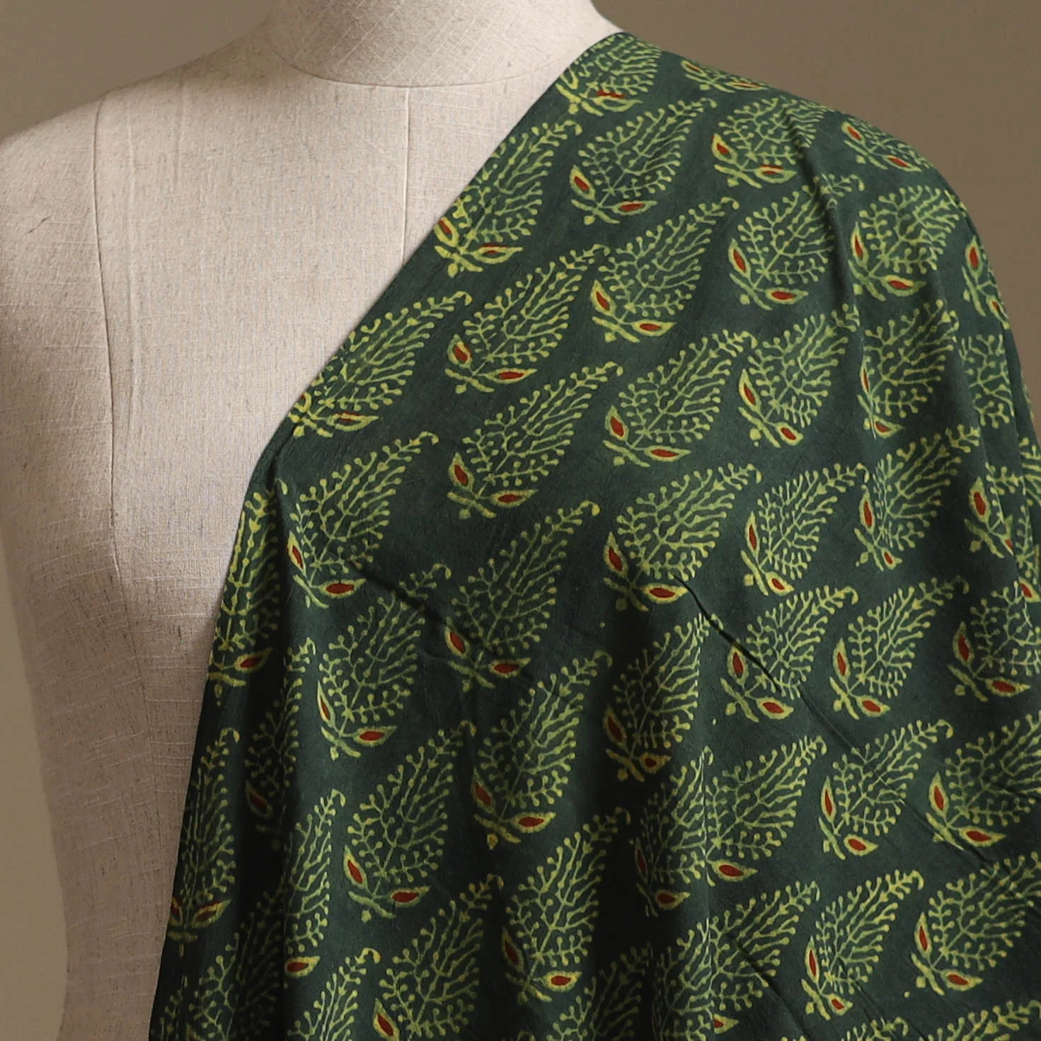 Green - Kutch Hand Block Ajrakh Print Natural Dyed Cotton Fabric 51 - Image 2