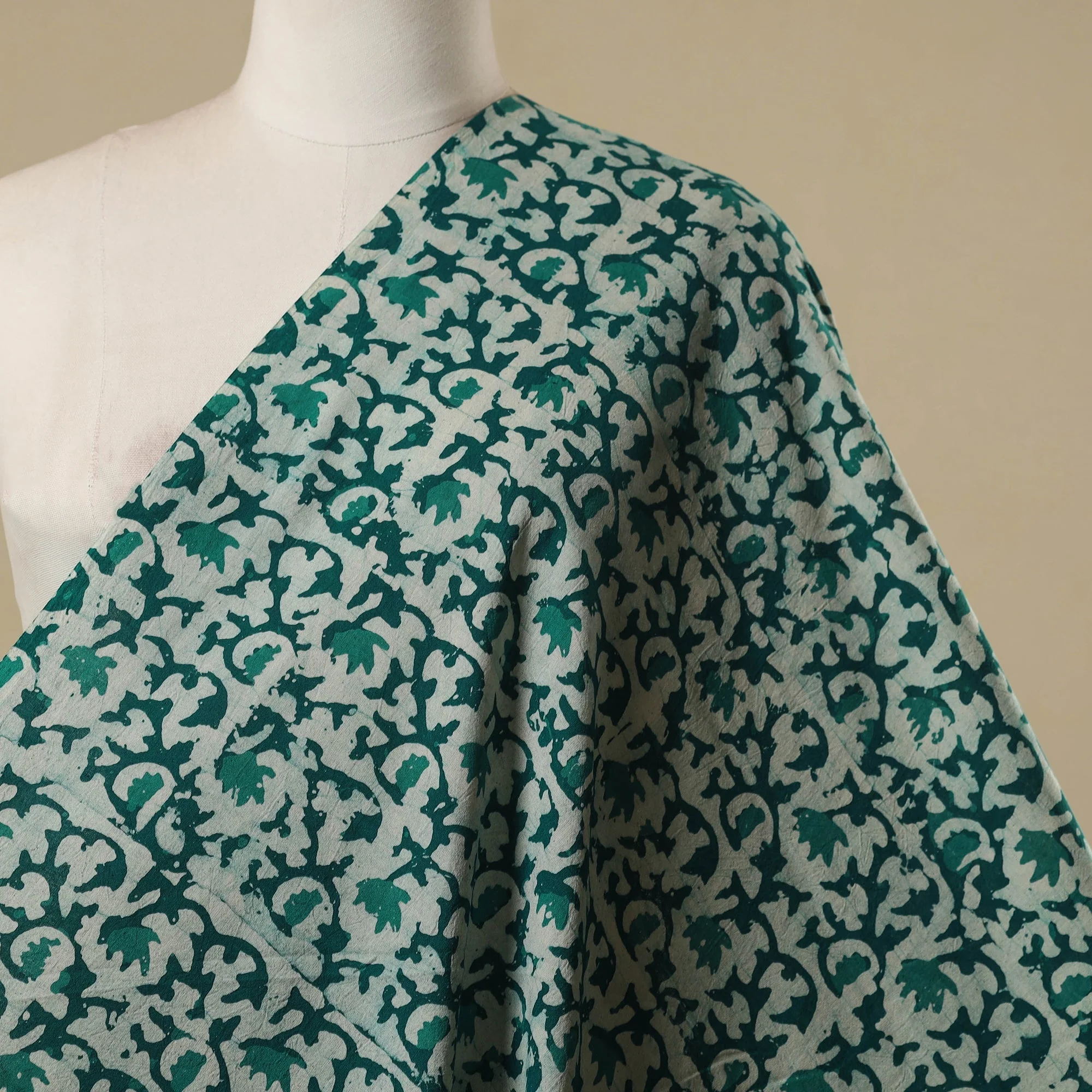 Green - Kutch Hand Block Batik Print Cotton Fabric 35 - Image 2