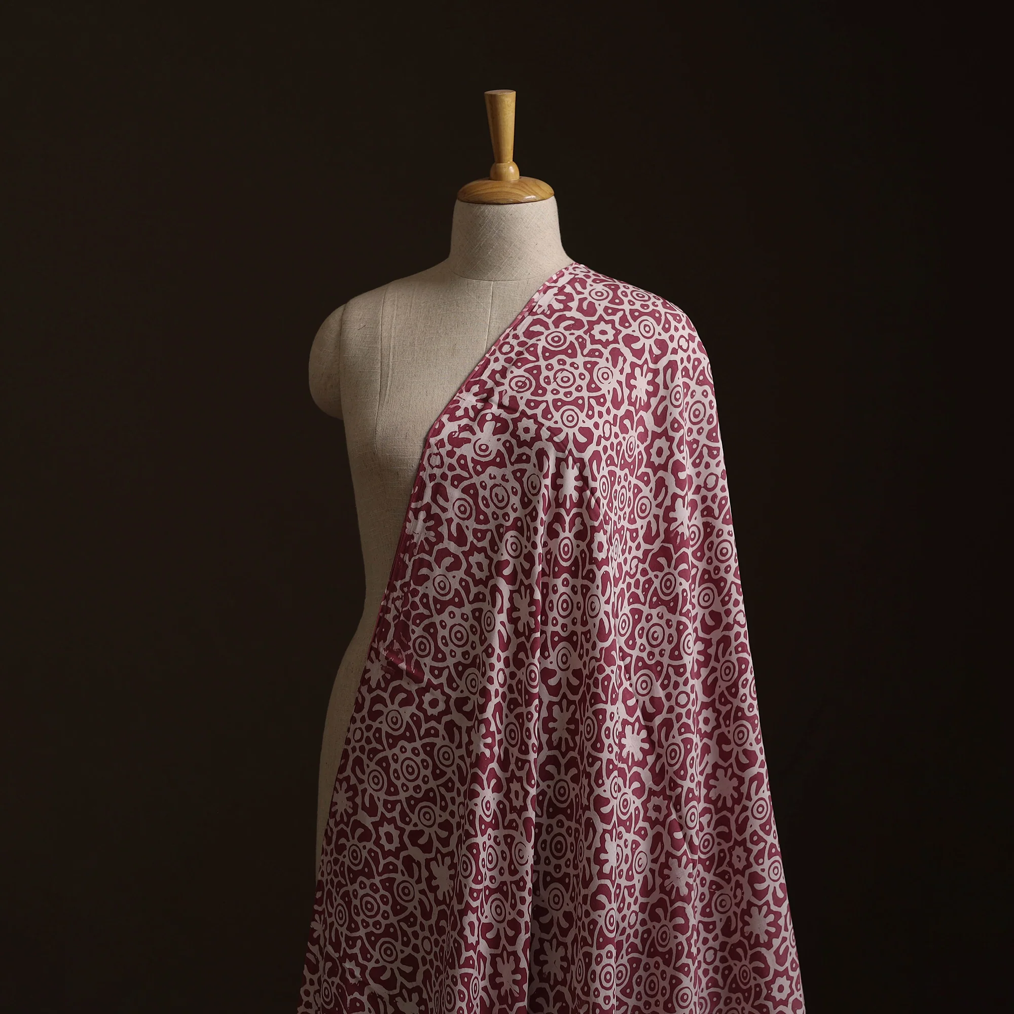 Maroon - Kutch Hand Block Batik Print Modal Silk Fabric 01 - Image 2