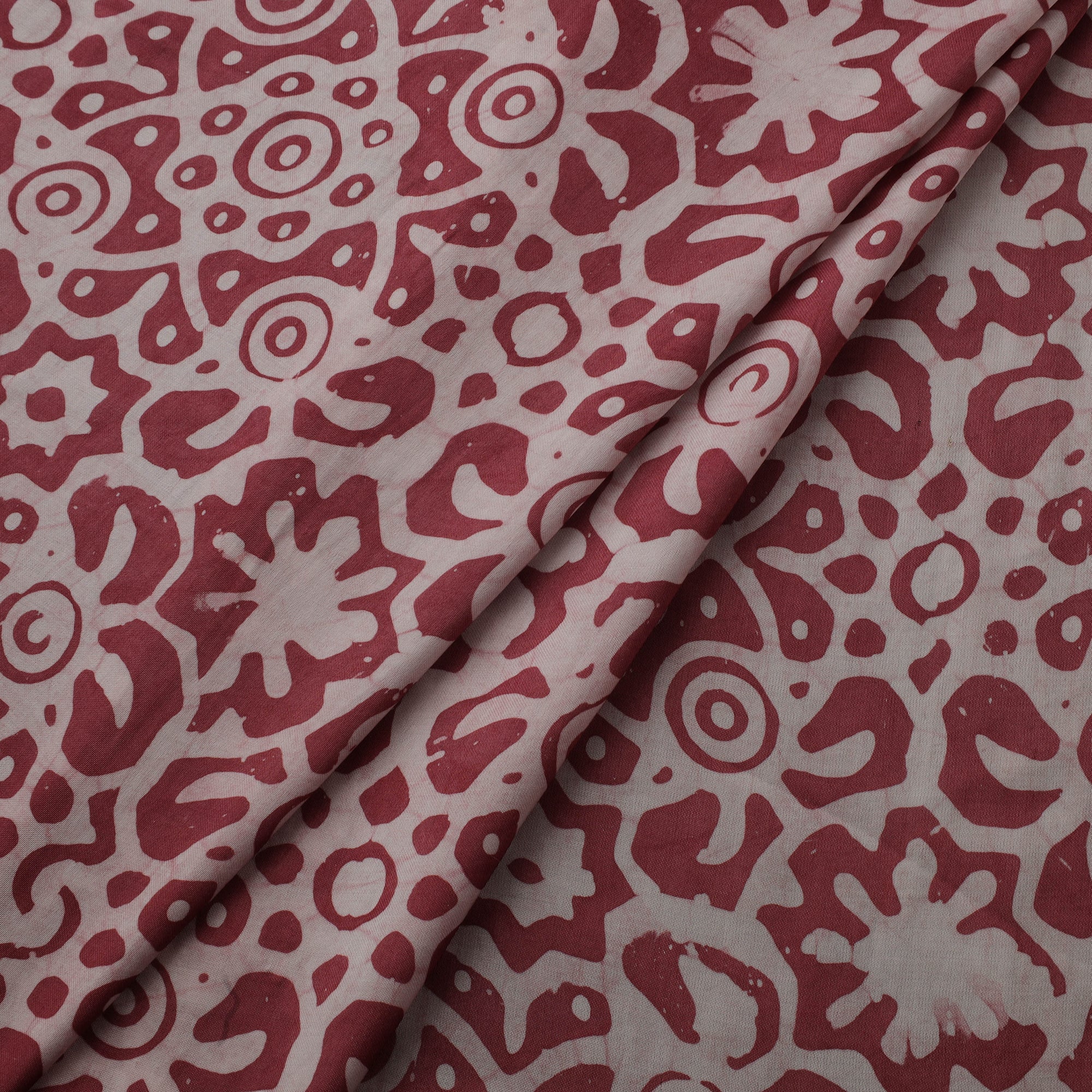 Maroon - Kutch Hand Block Batik Print Modal Silk Fabric 01 - Image 3