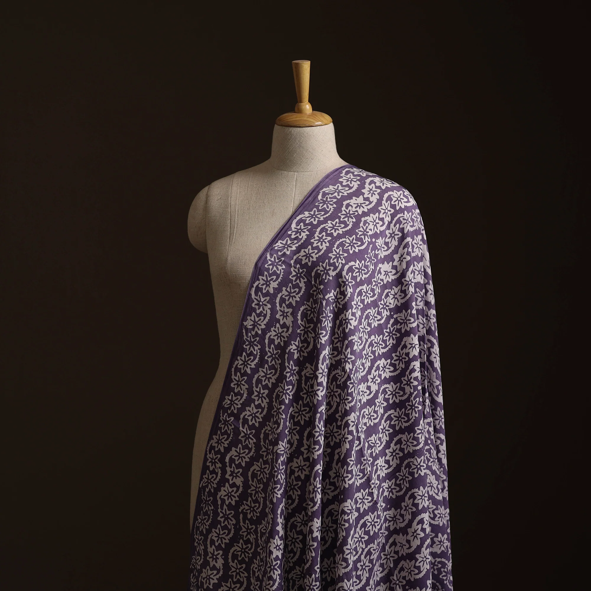 Purple - Kutch Hand Block Batik Print Modal Silk Fabric 03 - Image 2