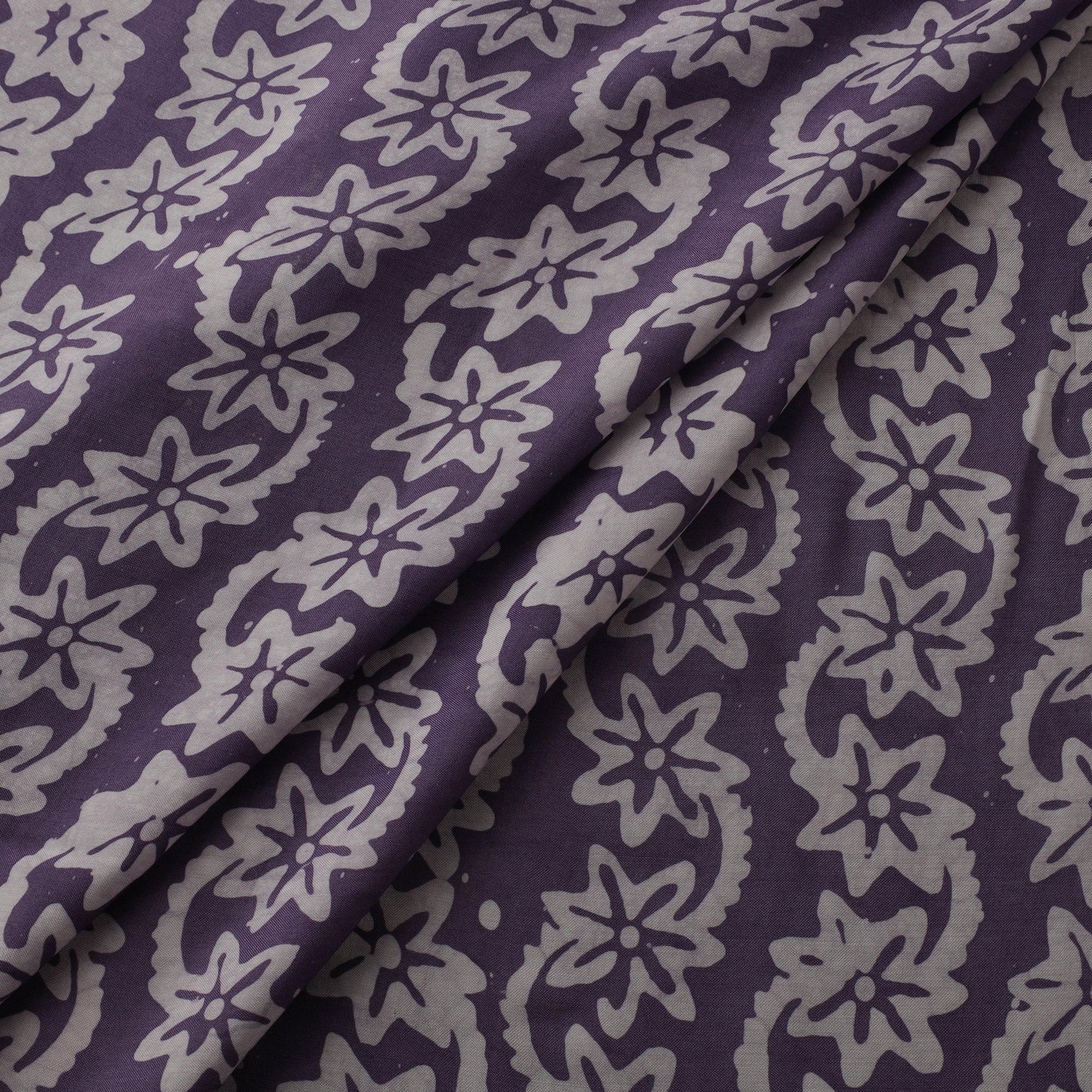 Purple - Kutch Hand Block Batik Print Modal Silk Fabric 03 - Image 4