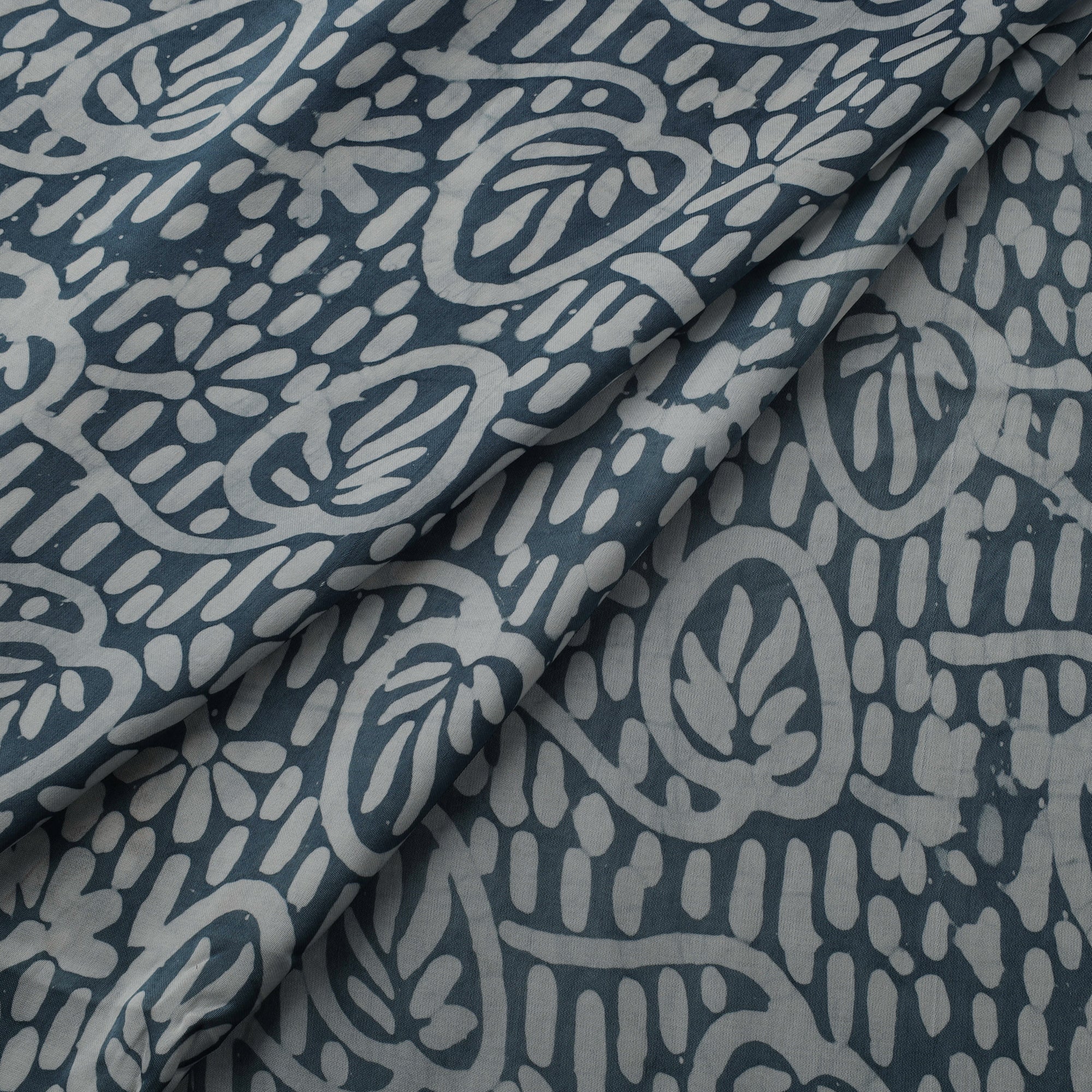 Gray - Kutch Hand Block Batik Print Modal Silk Fabric 05 - Image 3
