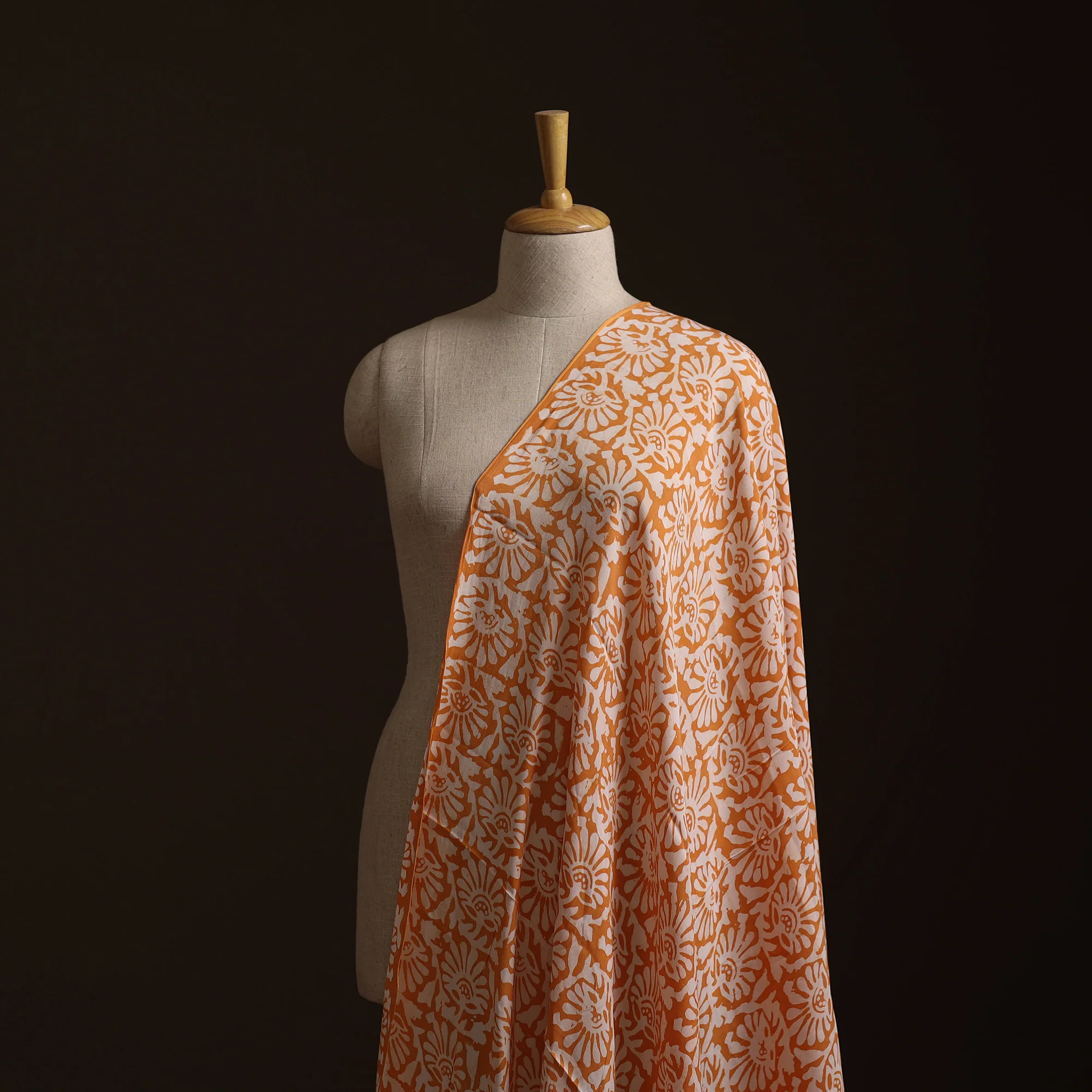 Orange - Kutch Hand Block Batik Print Modal Silk Fabric 06 - Image 2