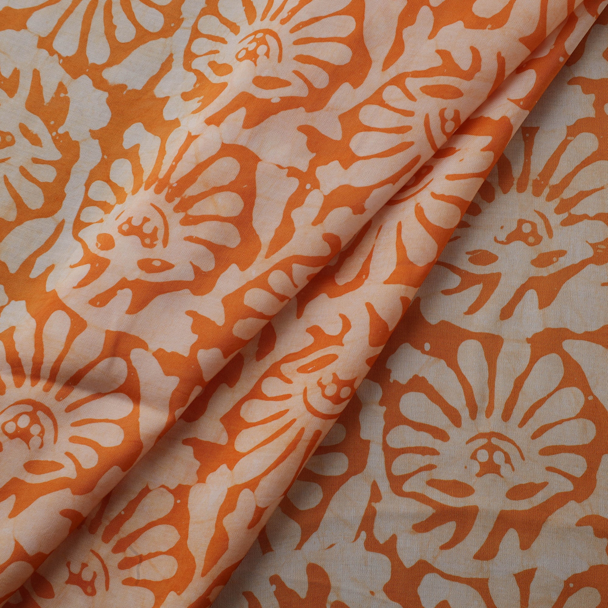 Orange - Kutch Hand Block Batik Print Modal Silk Fabric 06 - Image 3