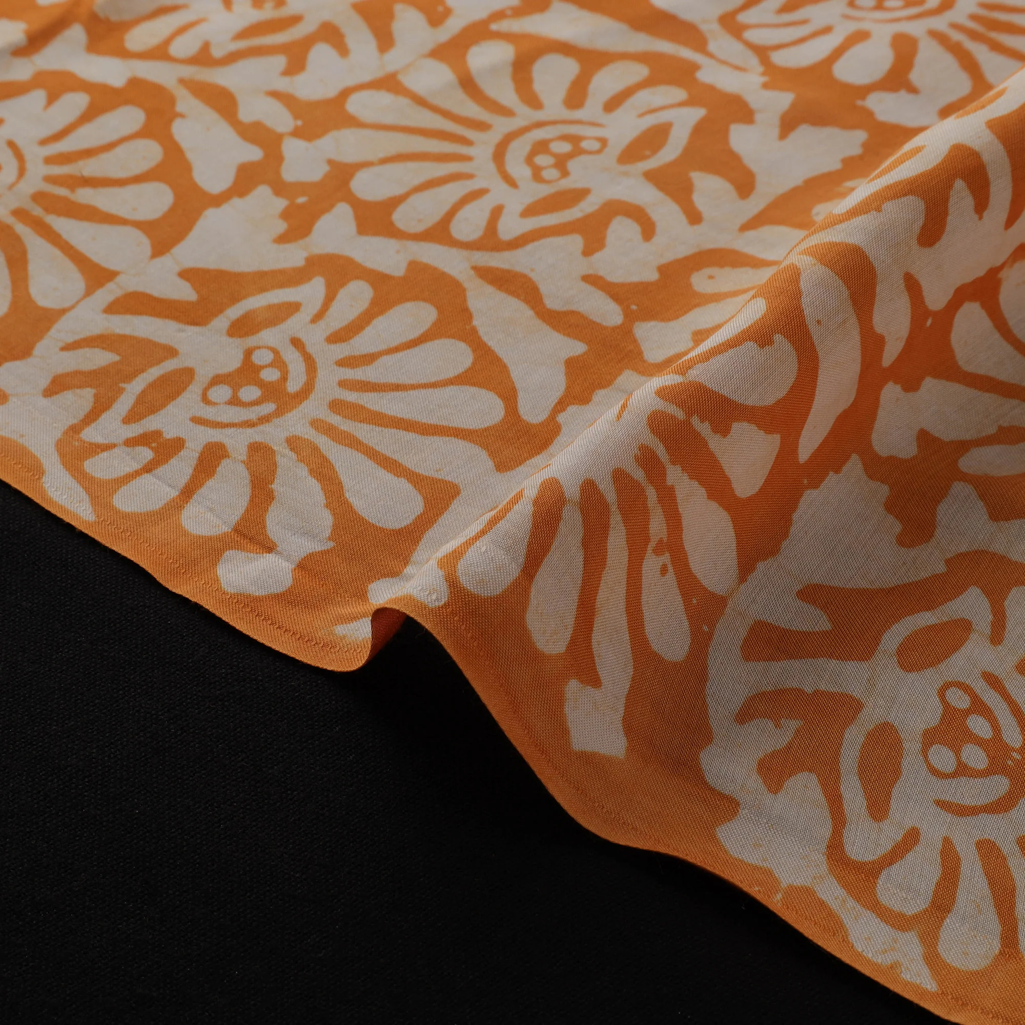 Orange - Kutch Hand Block Batik Print Modal Silk Fabric 06 - Image 4
