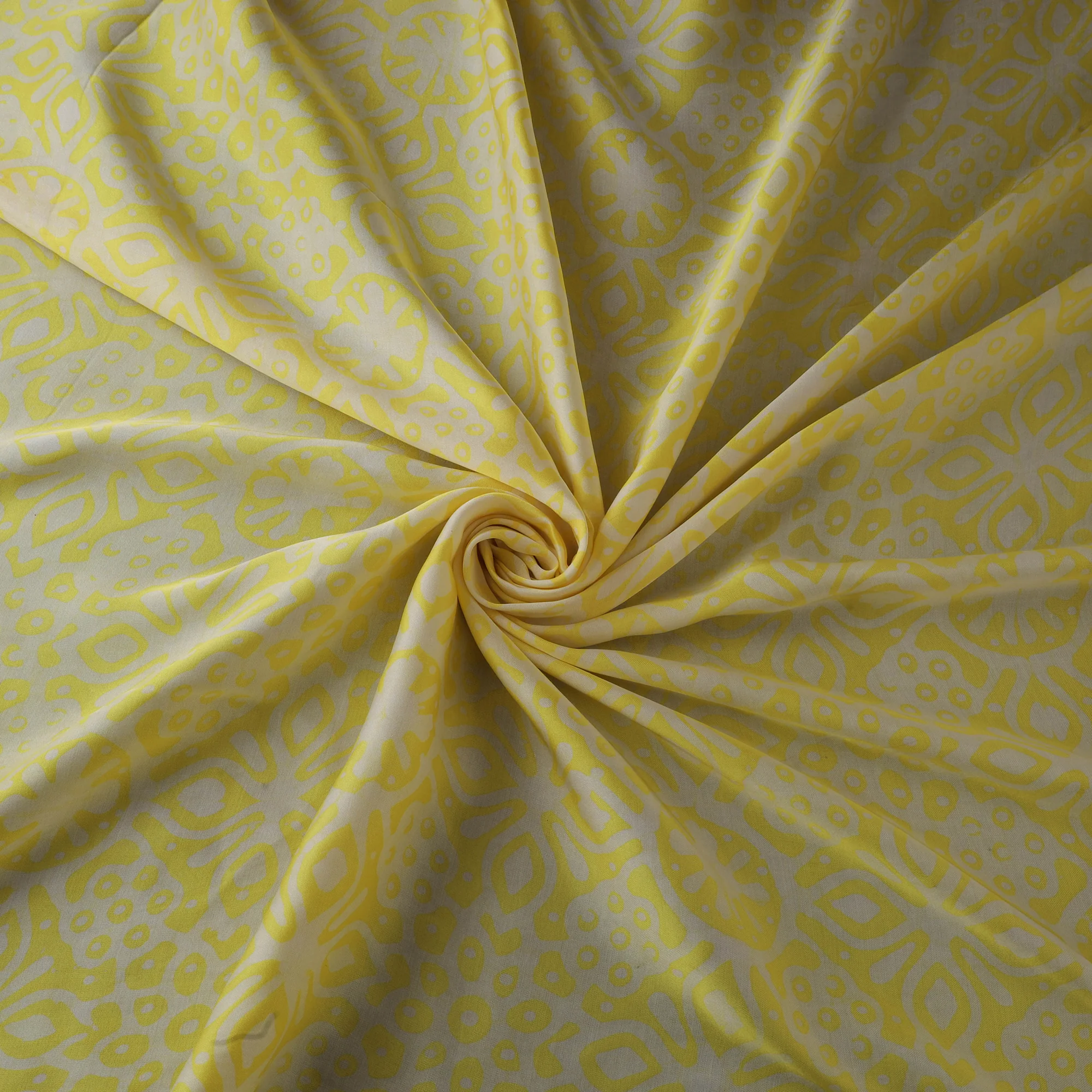Yellow - Kutch Hand Block Batik Print Modal Silk Fabric 09
