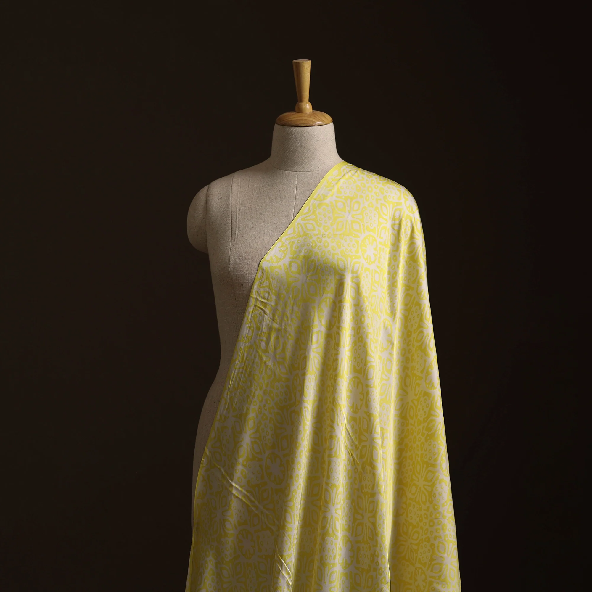 Yellow - Kutch Hand Block Batik Print Modal Silk Fabric 09 - Image 2