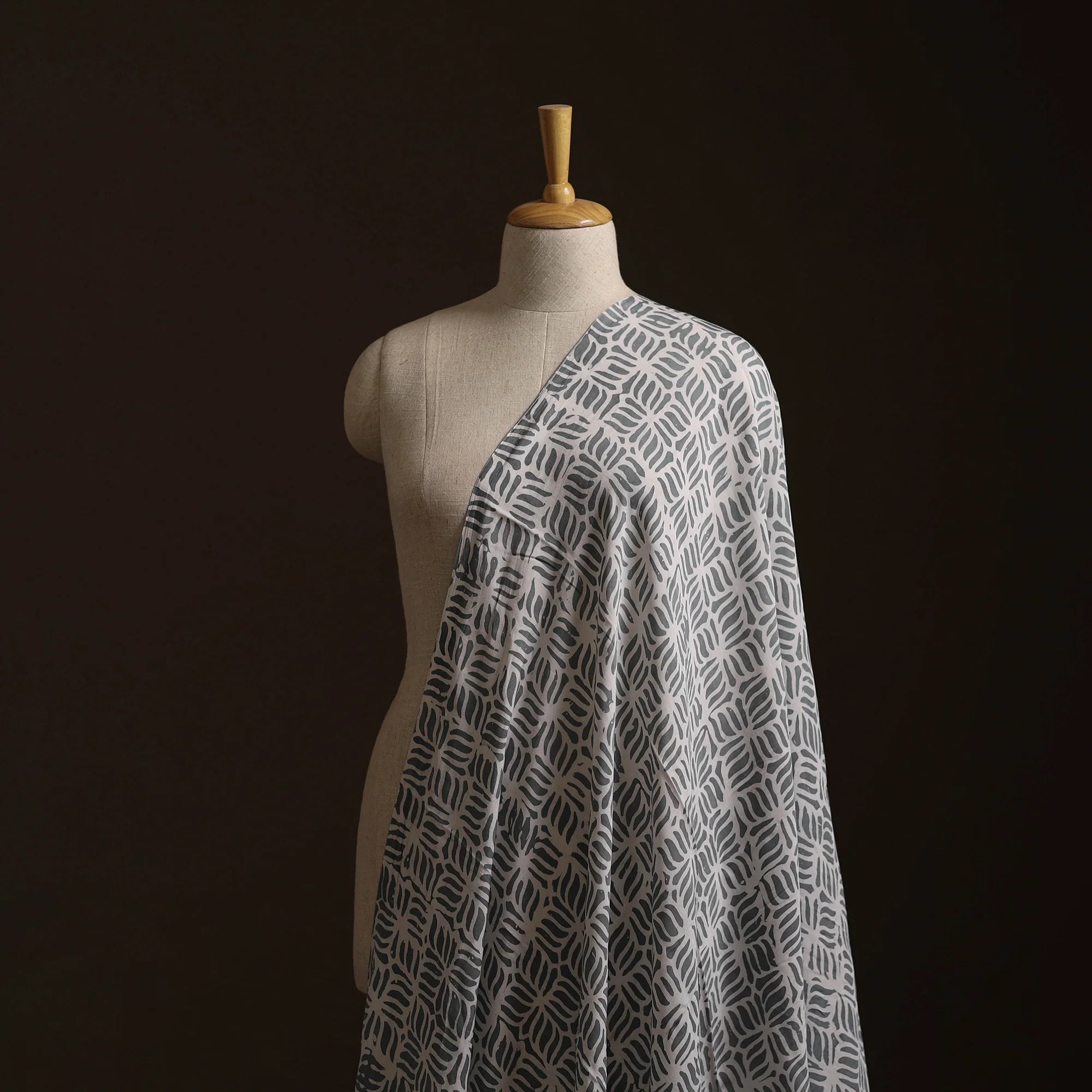 Gray - Kutch Hand Block Batik Print Modal Silk Fabric 10 - Image 2