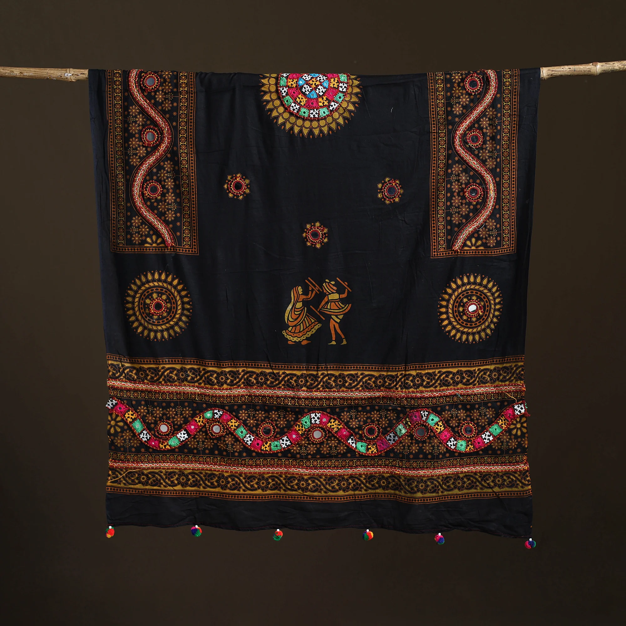 Kutch Hand Embroidered Mirror Work Printed Cotton Dupatta 01 - Image 5