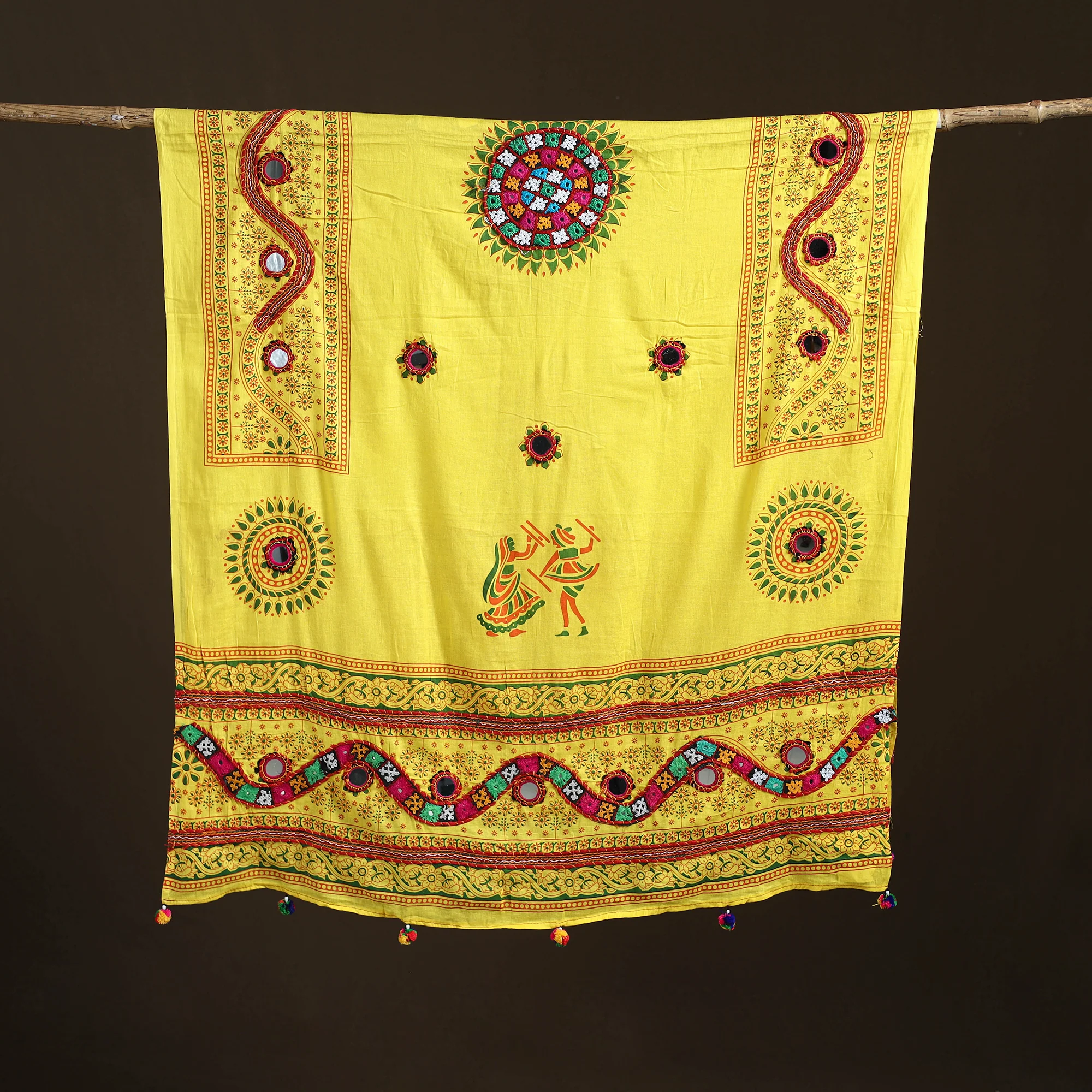 Kutch Hand Embroidered Mirror Work Printed Cotton Dupatta 02 - Image 5
