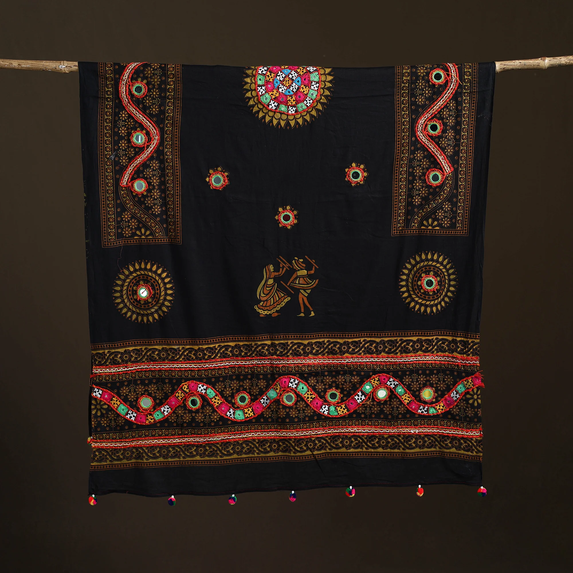 Kutch Hand Embroidered Mirror Work Printed Cotton Dupatta 04 - Image 5
