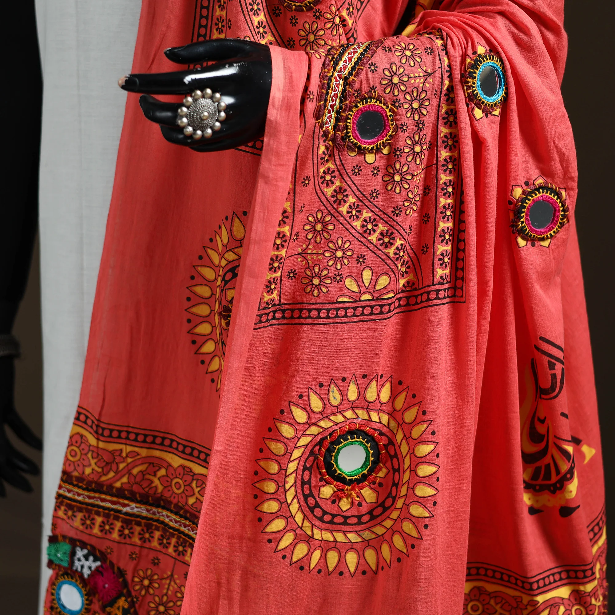 Kutch Hand Embroidered Mirror Work Printed Cotton Dupatta 08 - Image 3