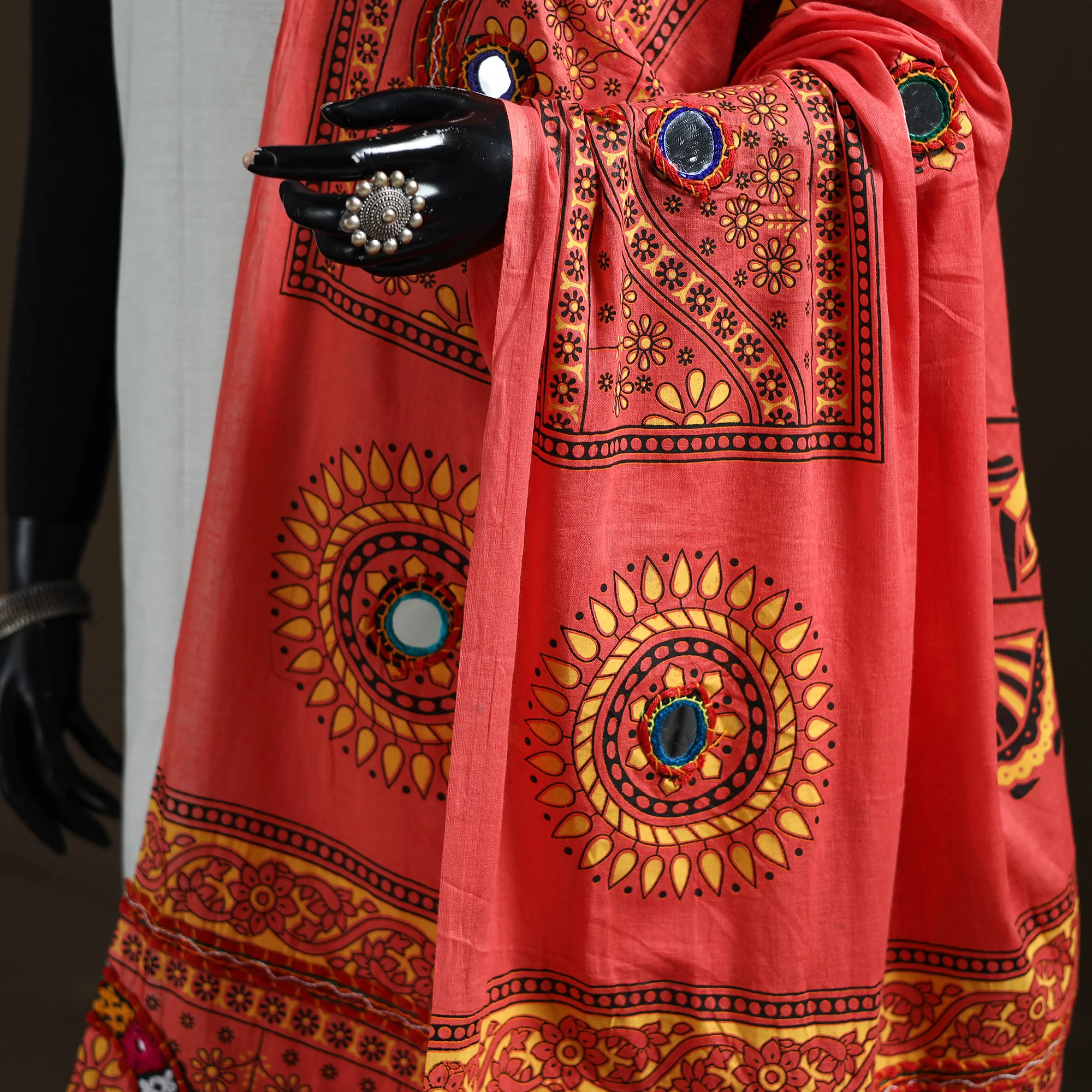 Kutch Hand Embroidered Mirror Work Printed Cotton Dupatta 09 - Image 3