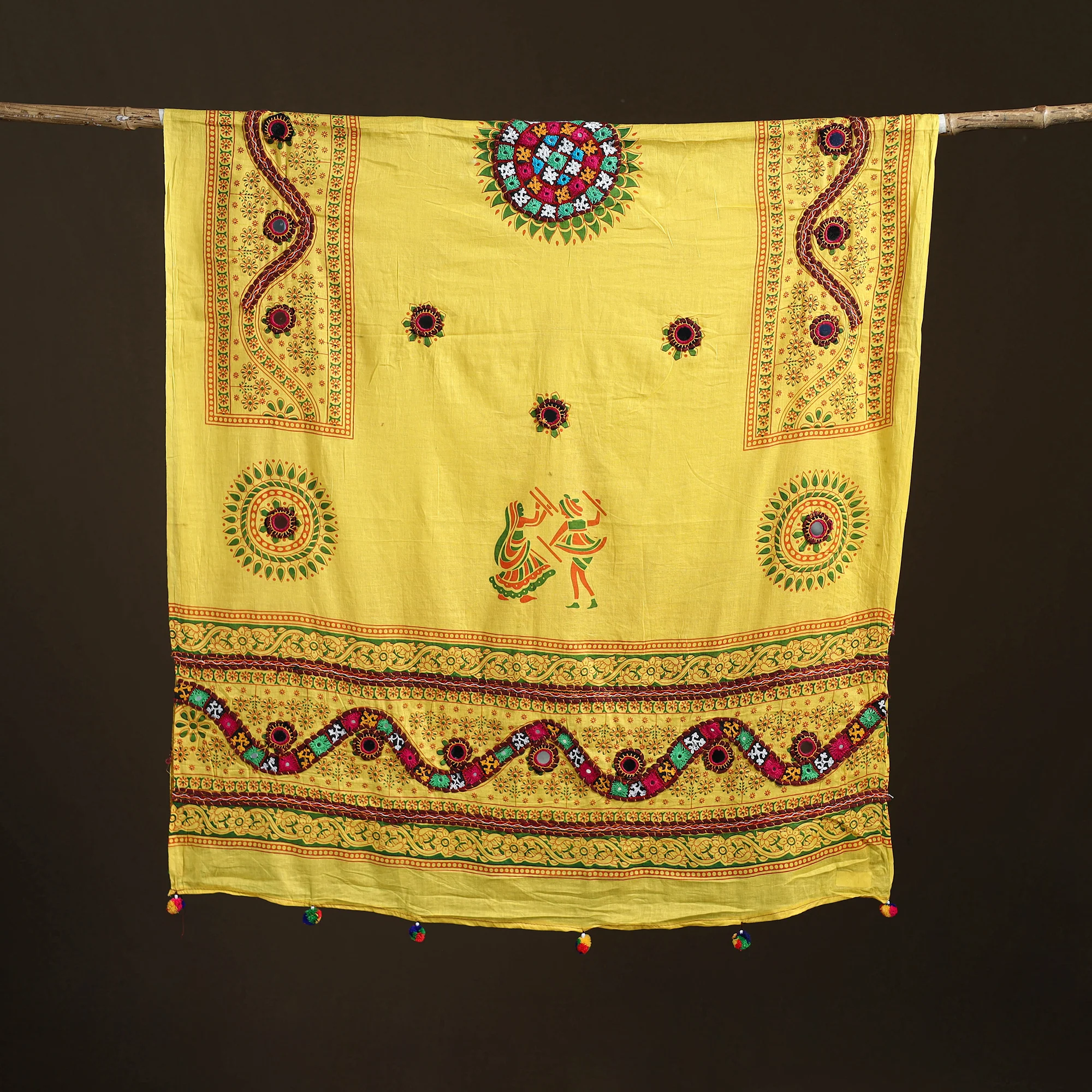 Kutch Hand Embroidered Mirror Work Printed Cotton Dupatta 11 - Image 5