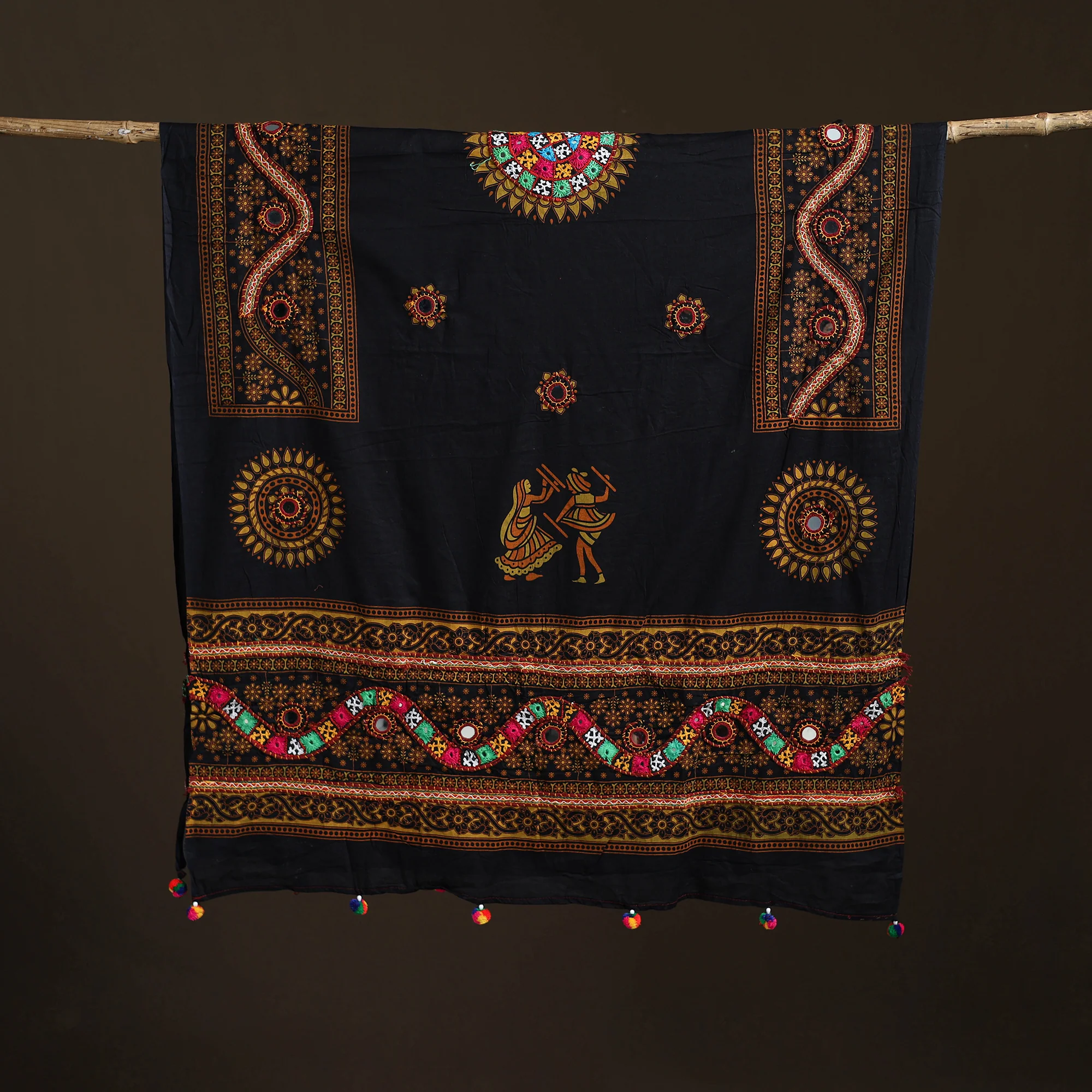 Kutch Hand Embroidered Mirror Work Printed Cotton Dupatta 13 - Image 5