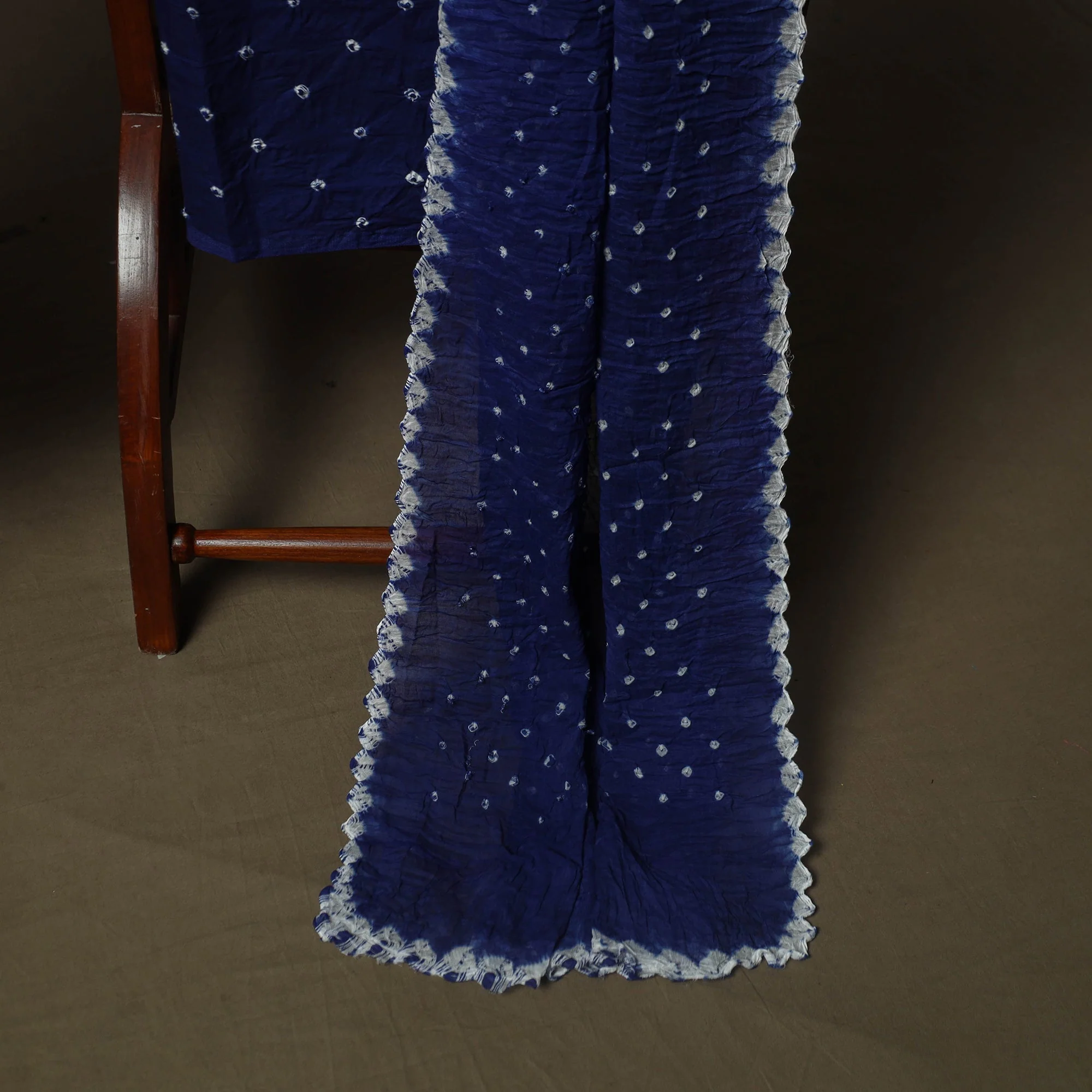 Blue - Kutch Tie-Dye Satin Cotton Bandhani 3pc Unstitched Dress Material Suit Set  12 - Image 4