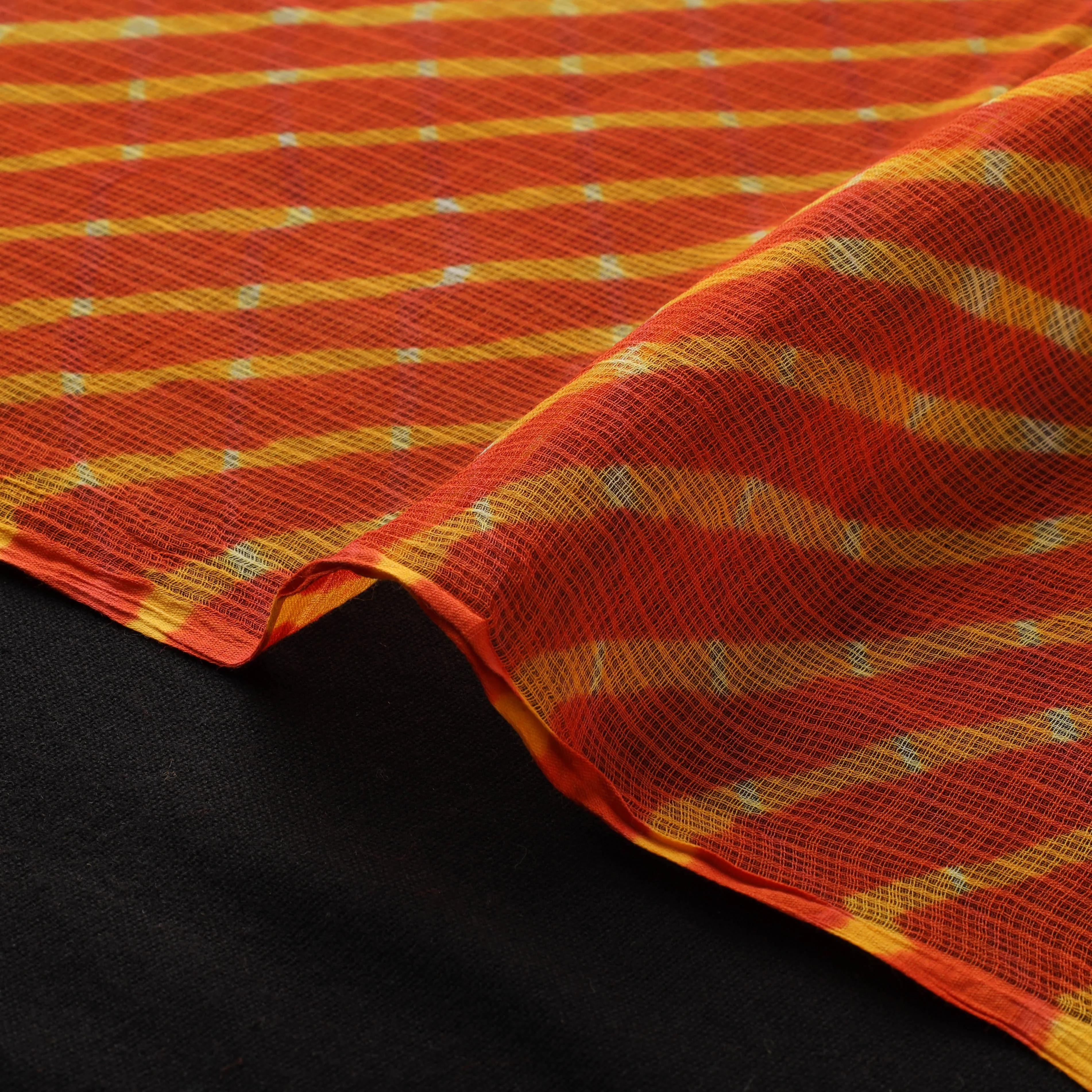 Orange - Leheriya Tie-Dye Kota Doria Cotton Fabric 02 - Image 4
