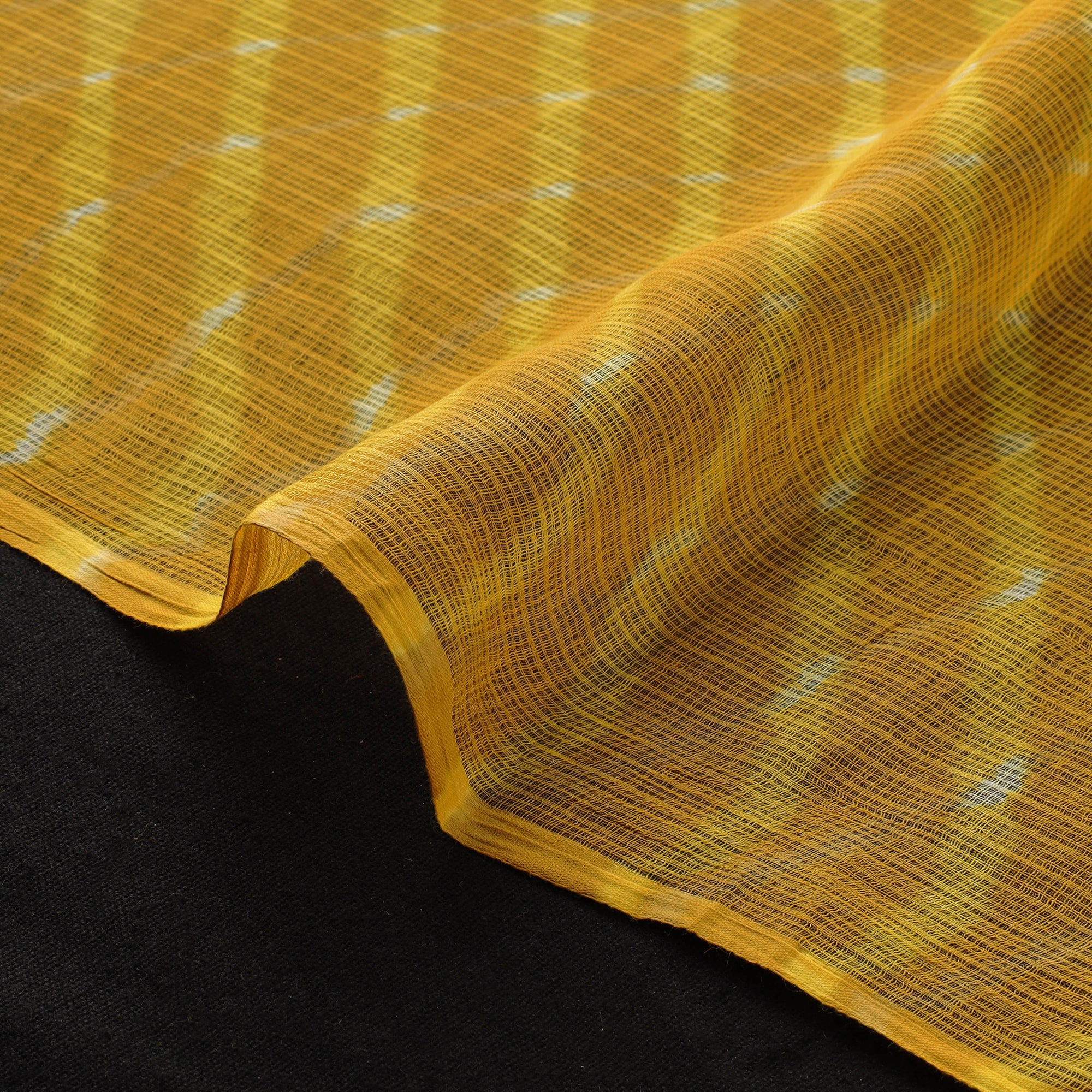 Yellow - Leheriya Tie-Dye Kota Doria Cotton Fabric 05 - Image 4