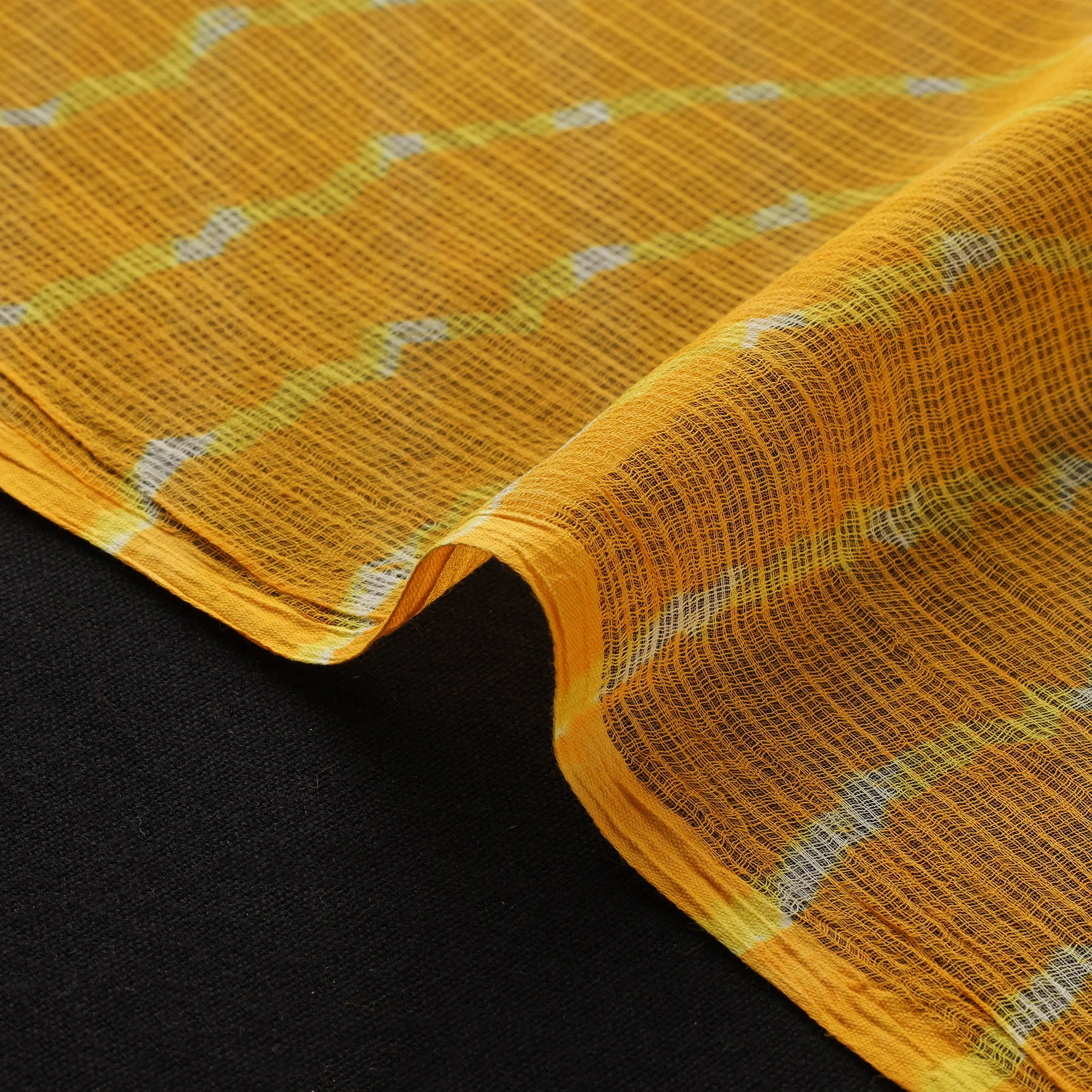 Yellow - Leheriya Tie-Dye Kota Doria Cotton Fabric 06 - Image 4