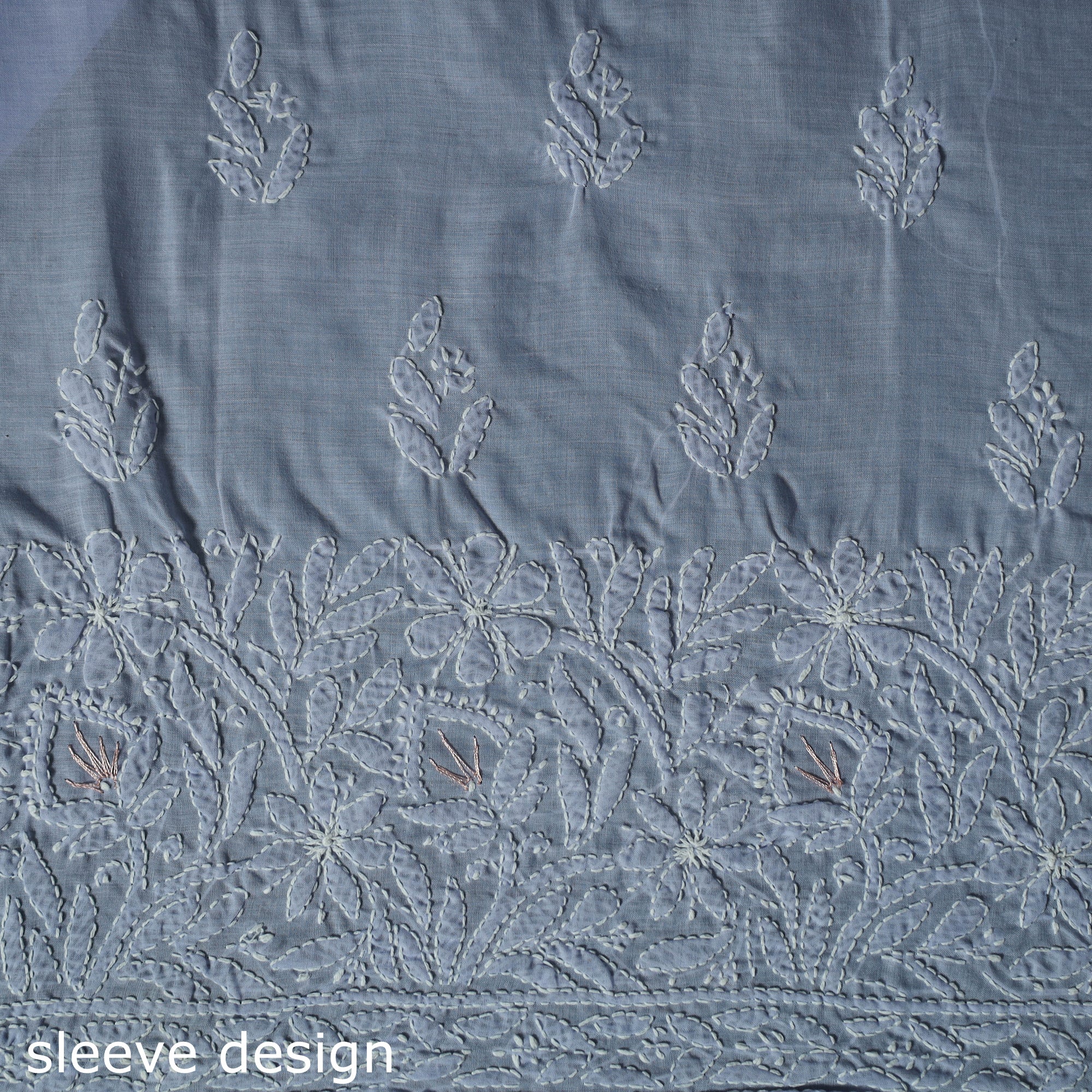 Lucknow Chikankari Parsi Style Hand Embroidered Pure Mul Cotton Unstitched Kurta Material (2.8M) 01 - Image 4