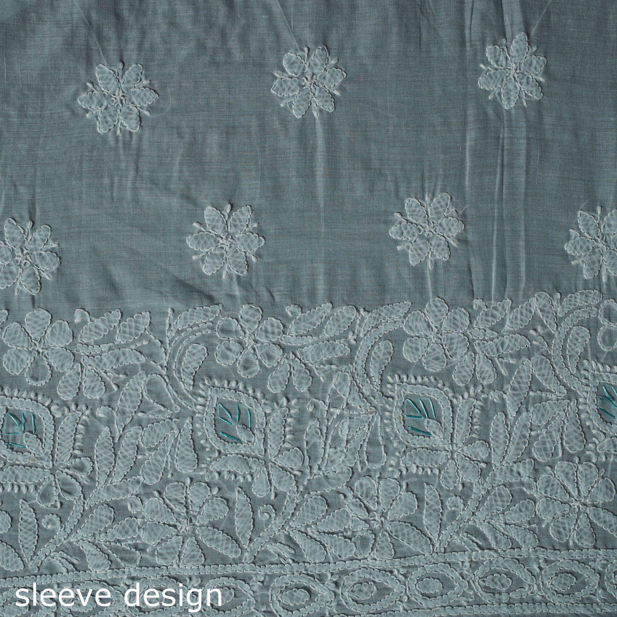 Lucknow Chikankari Parsi Style Hand Embroidered Pure Mul Cotton Unstitched Kurta Material (2.8M) 02 - Image 4