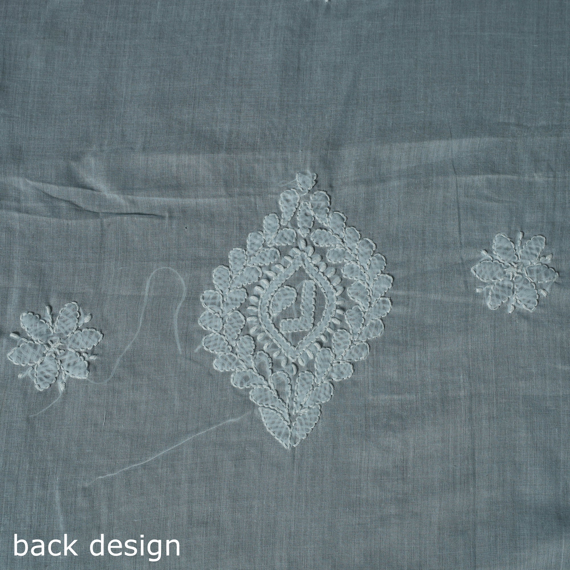 Lucknow Chikankari Parsi Style Hand Embroidered Pure Mul Cotton Unstitched Kurta Material (2.8M) 02 - Image 5