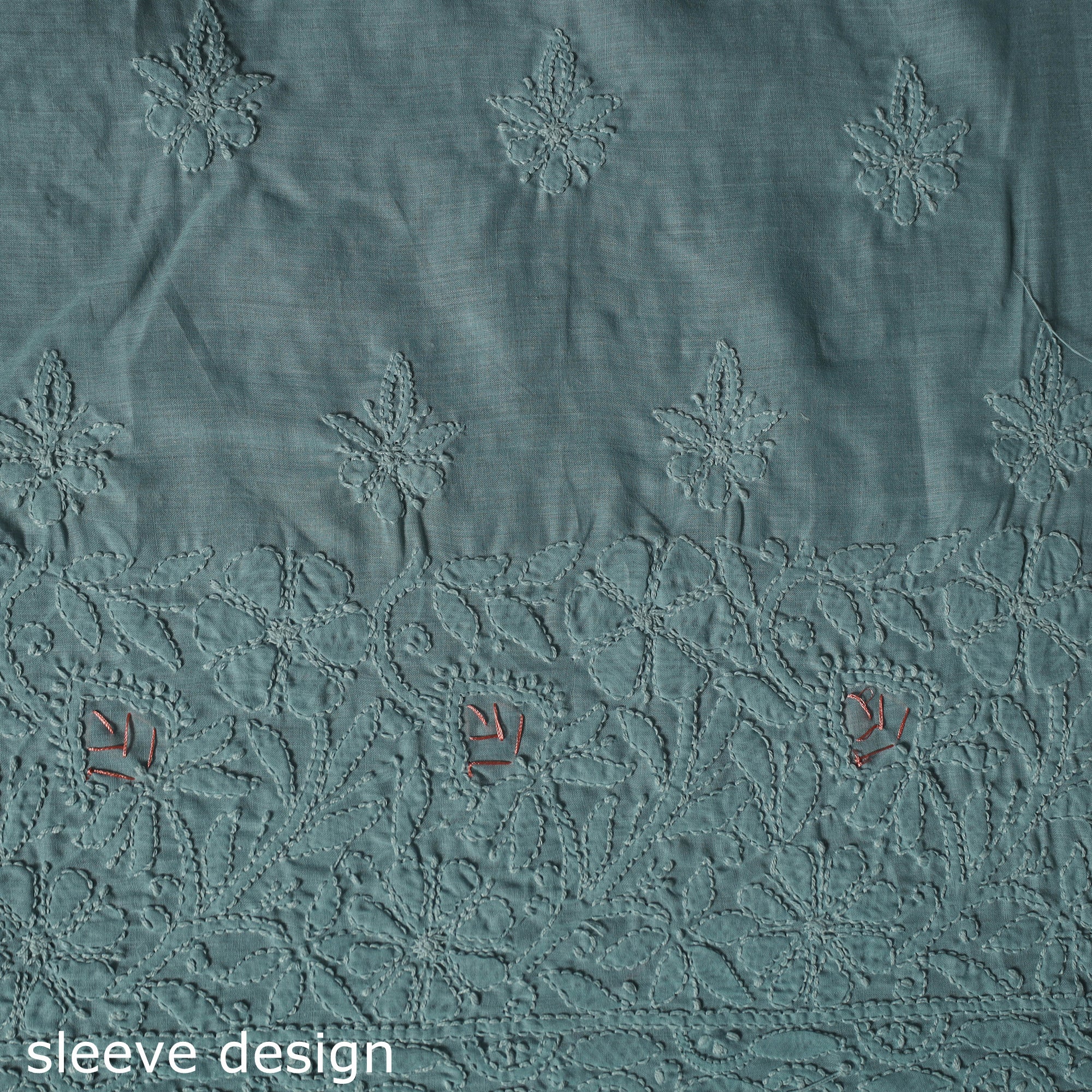 Lucknow Chikankari Parsi Style Hand Embroidered Pure Mul Cotton Unstitched Kurta Material (2.8M) 03 - Image 4