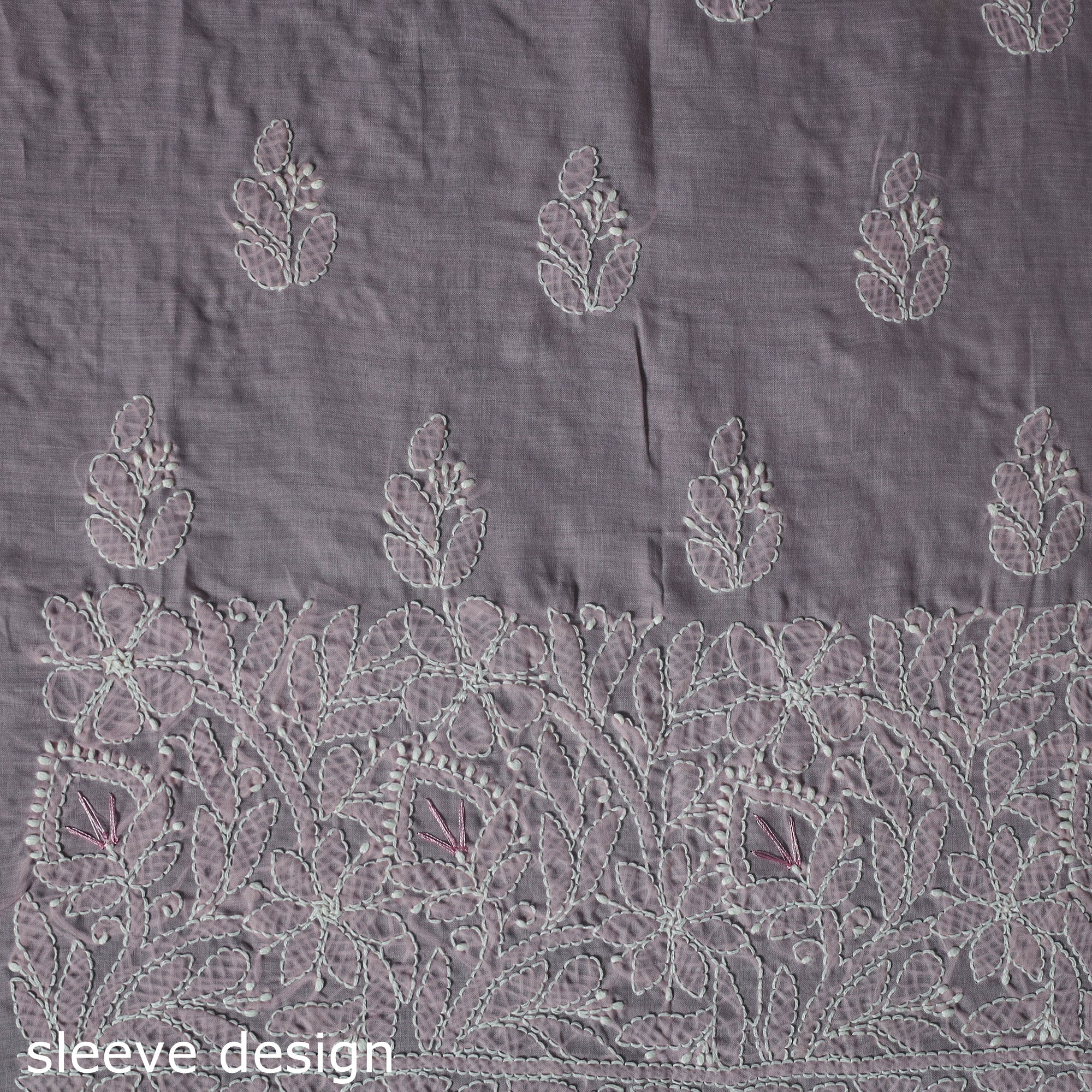 Lucknow Chikankari Parsi Style Hand Embroidered Pure Mul Cotton Unstitched Kurta Material (2.8M) 05 - Image 4