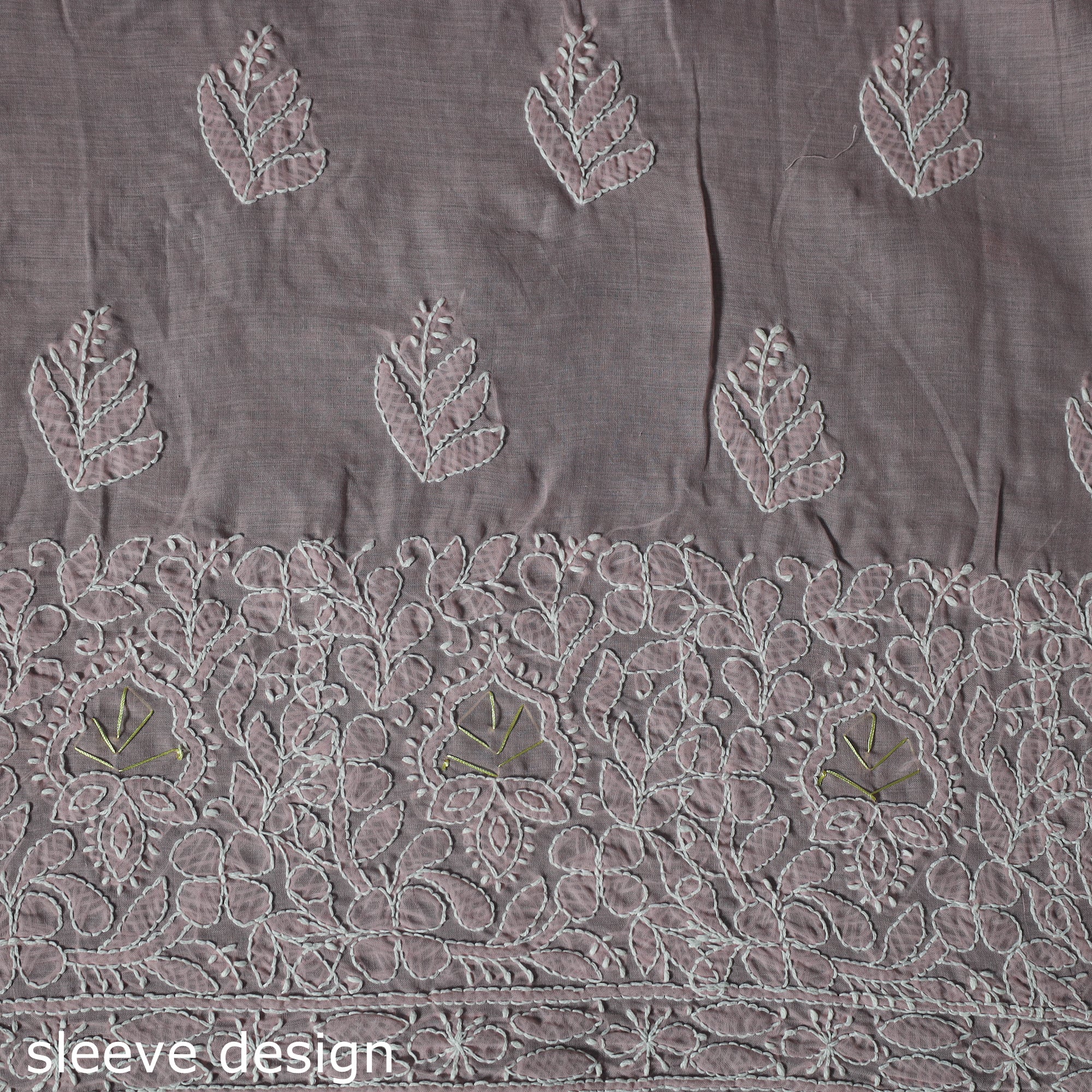 Lucknow Chikankari Parsi Style Hand Embroidered Pure Mul Cotton Unstitched Kurta Material (2.8M) 06 - Image 4