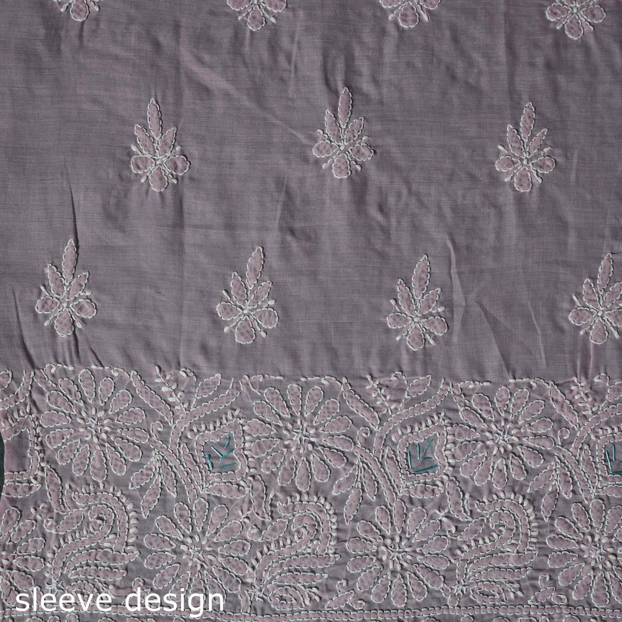 Lucknow Chikankari Parsi Style Hand Embroidered Pure Mul Cotton Unstitched Kurta Material (2.8M) 07 - Image 4